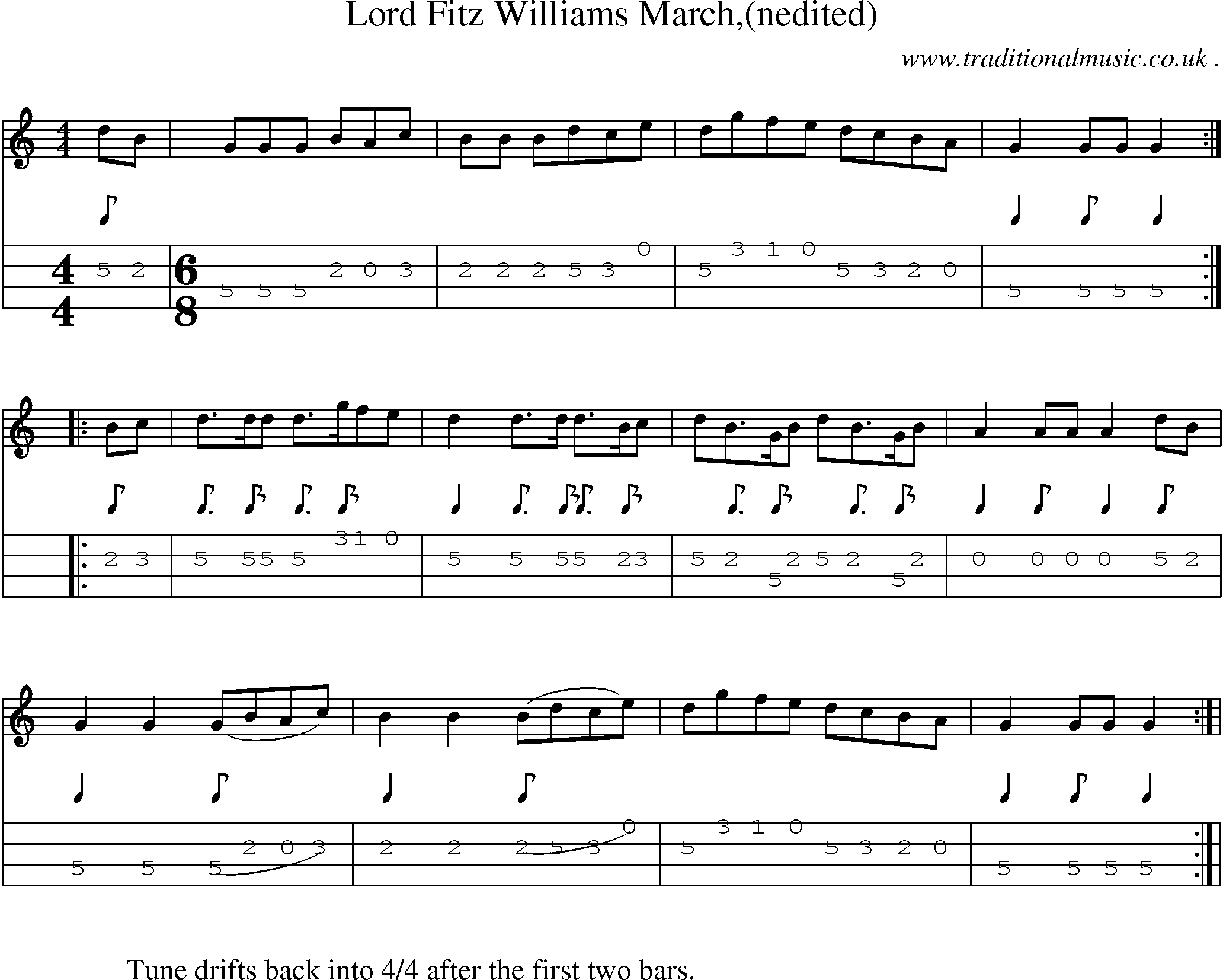 Sheet-Music and Mandolin Tabs for Lord Fitz Williams March(nedited)