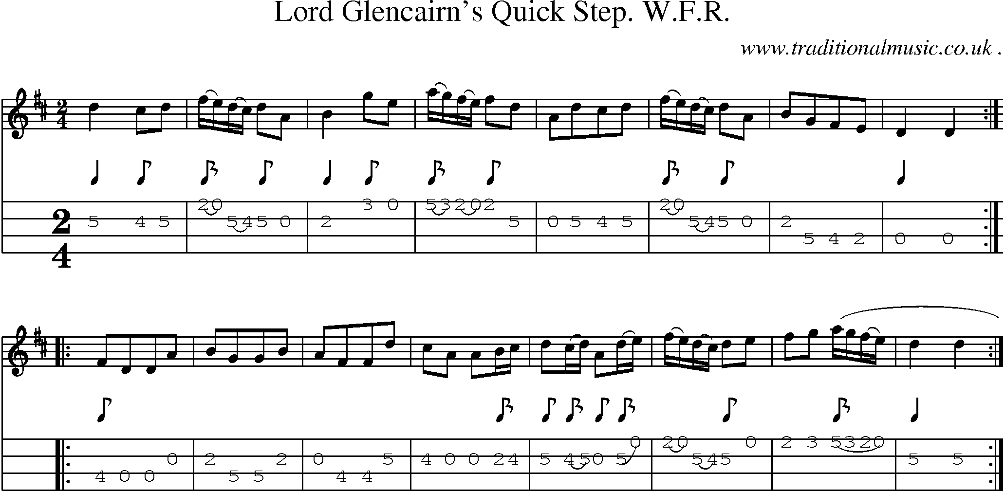 Sheet-Music and Mandolin Tabs for Lord Glencairns Quick Step Wfr