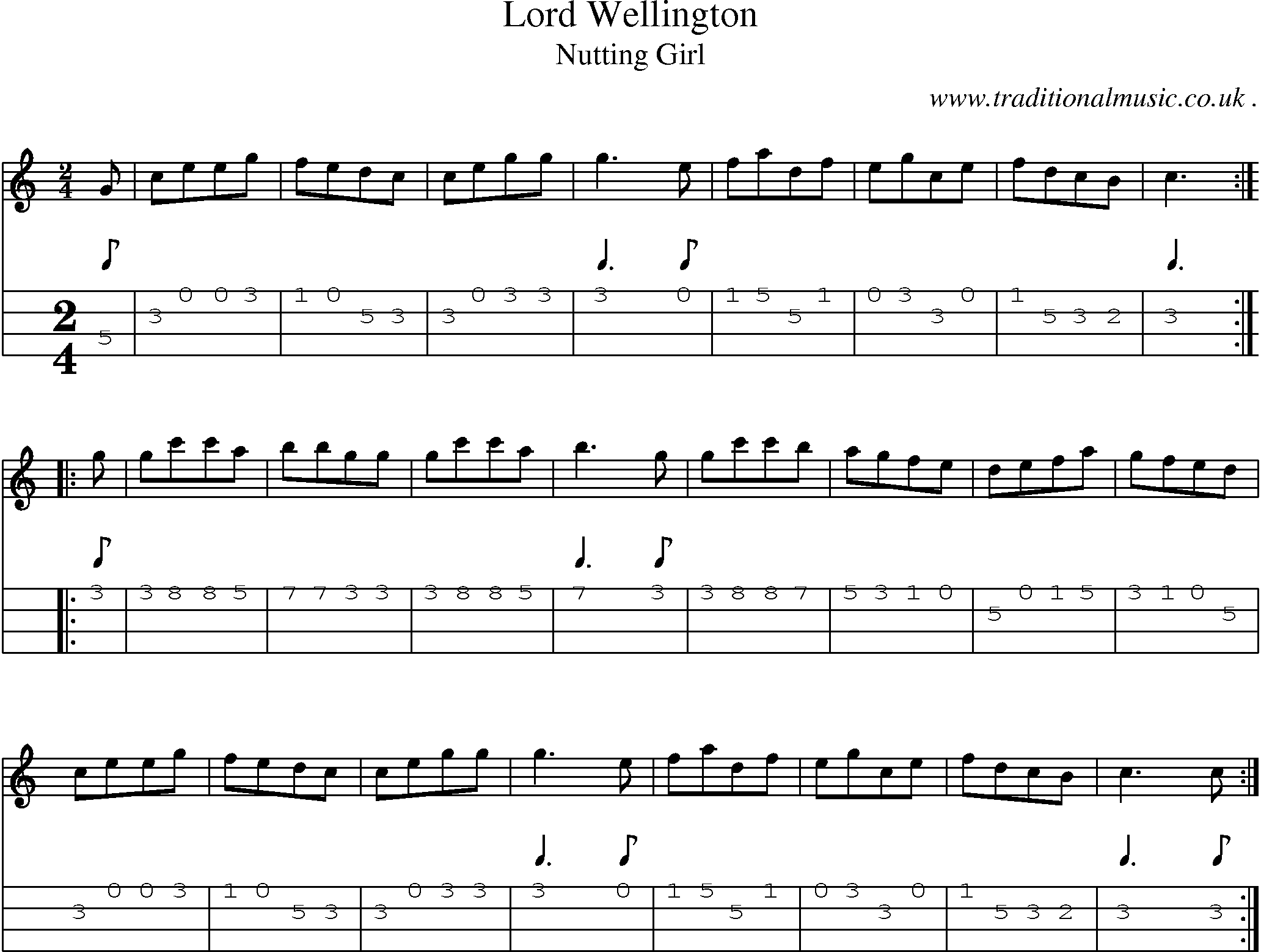 Sheet-Music and Mandolin Tabs for Lord Wellington