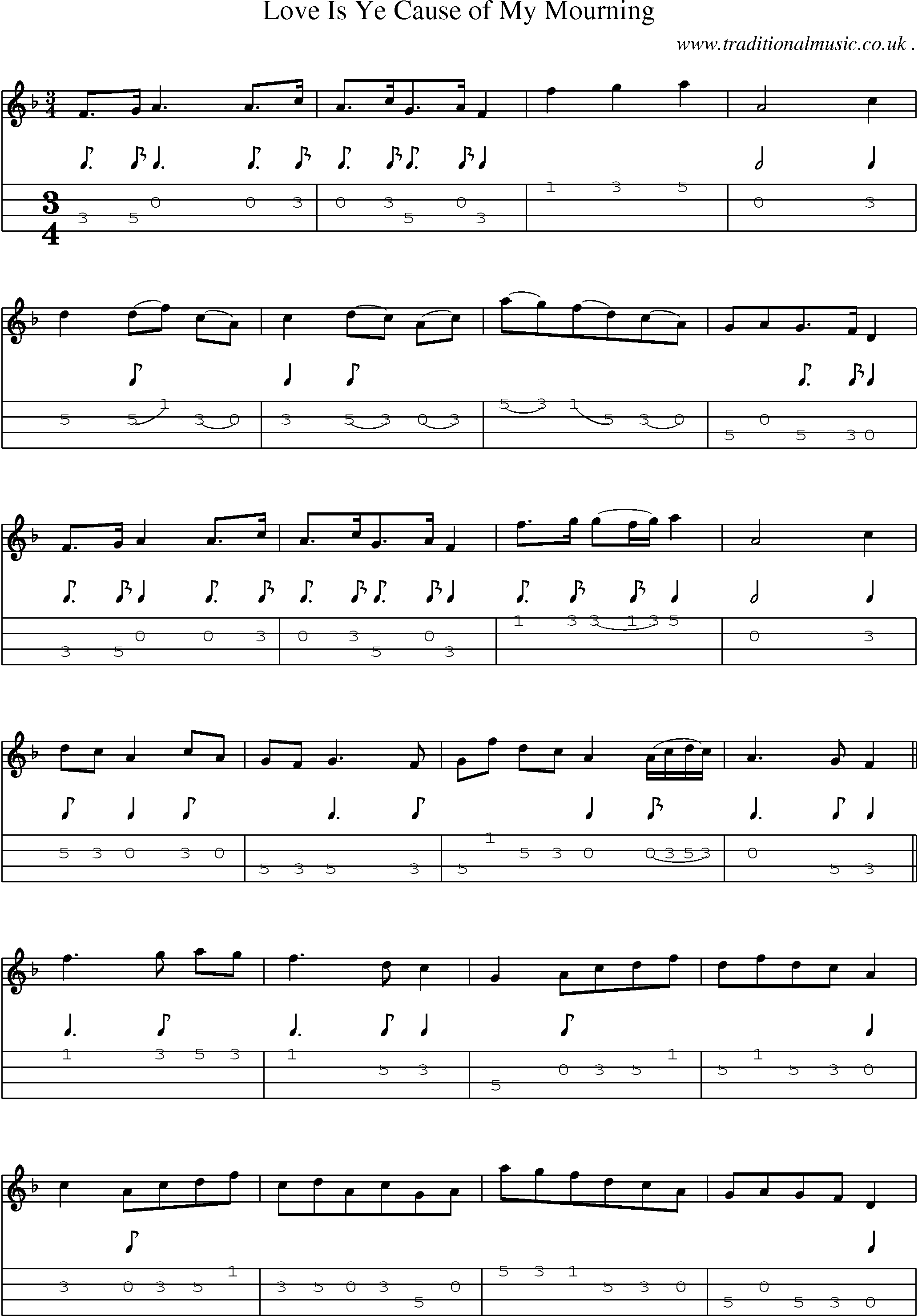 Sheet-Music and Mandolin Tabs for Love Is Ye Cause Of My Mourning