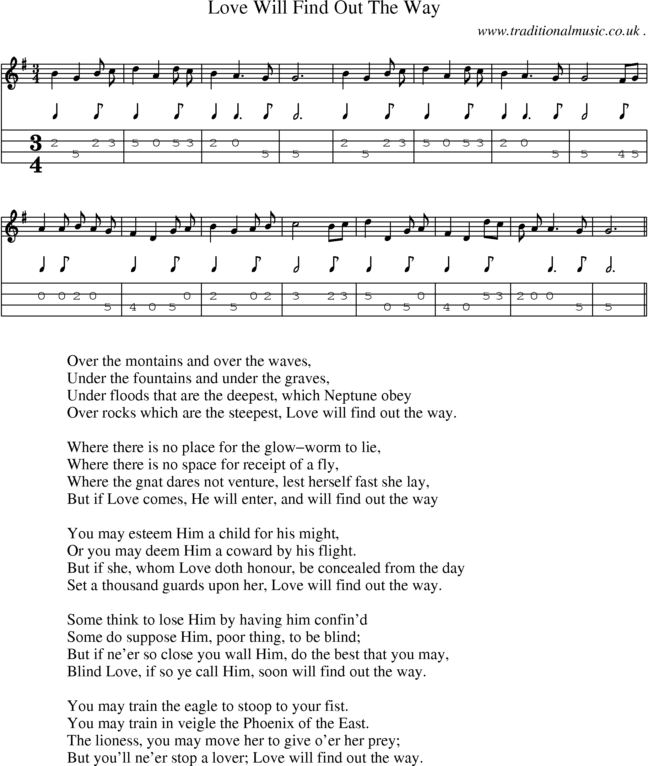 Sheet-Music and Mandolin Tabs for Love Will Find Out The Way
