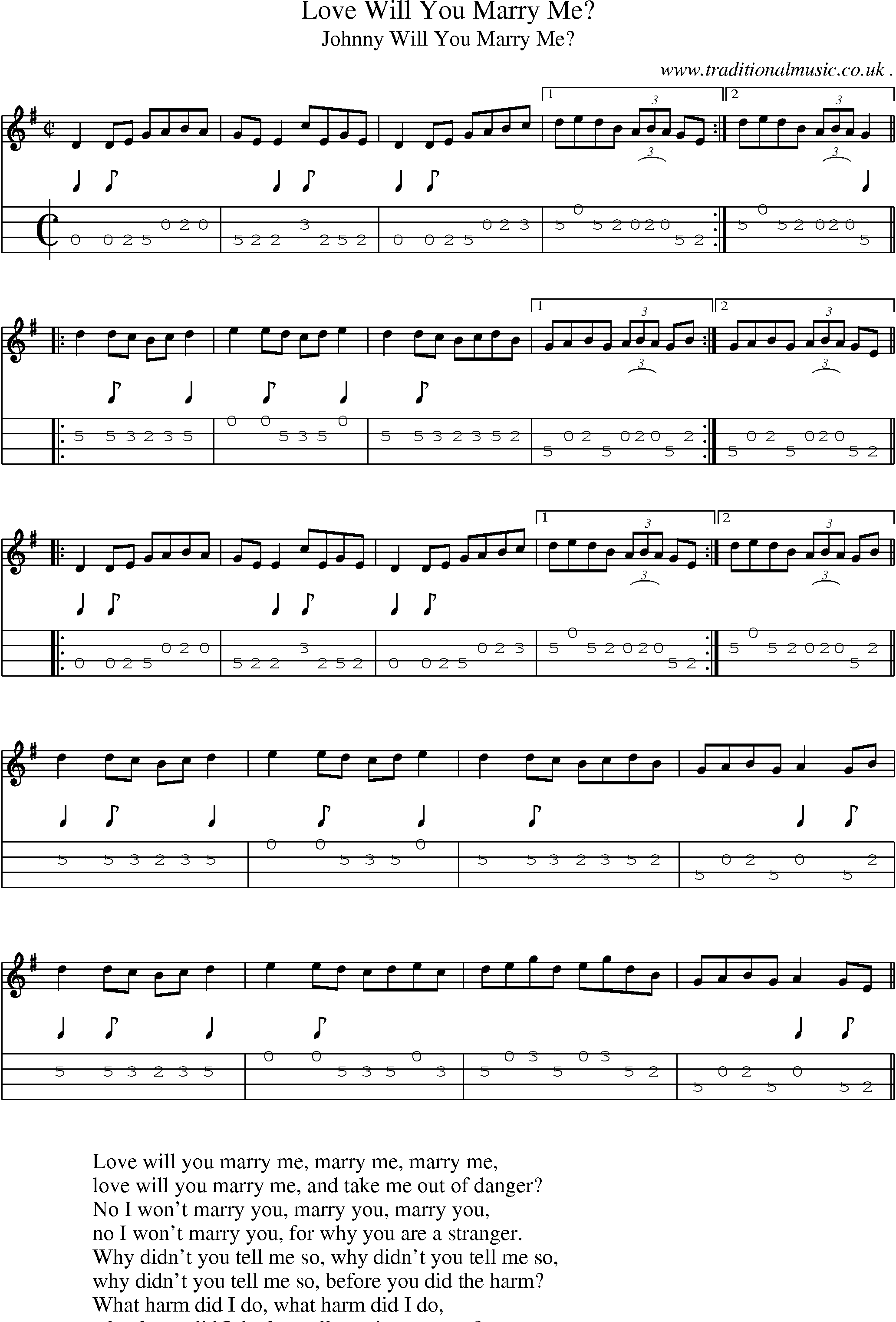 Sheet-Music and Mandolin Tabs for Love Will You Marry Me