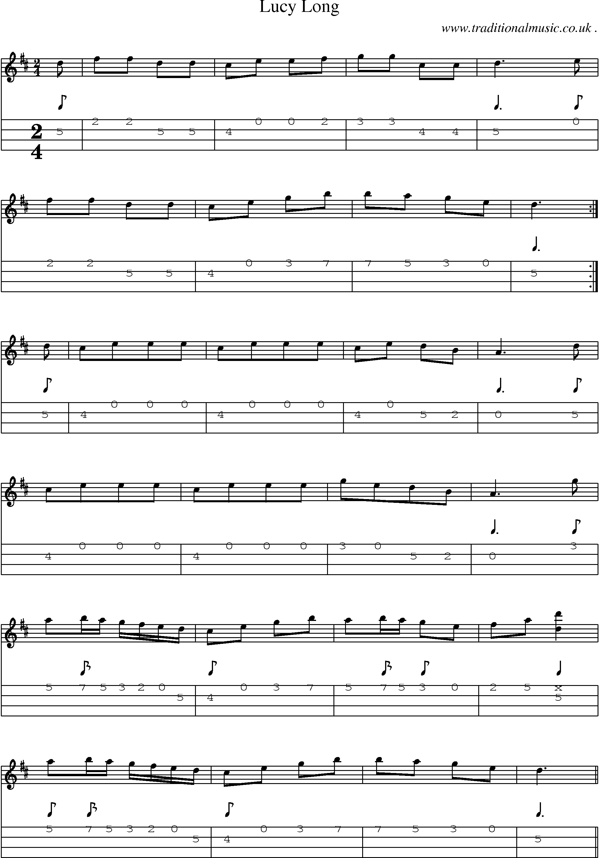 Sheet-Music and Mandolin Tabs for Lucy Long