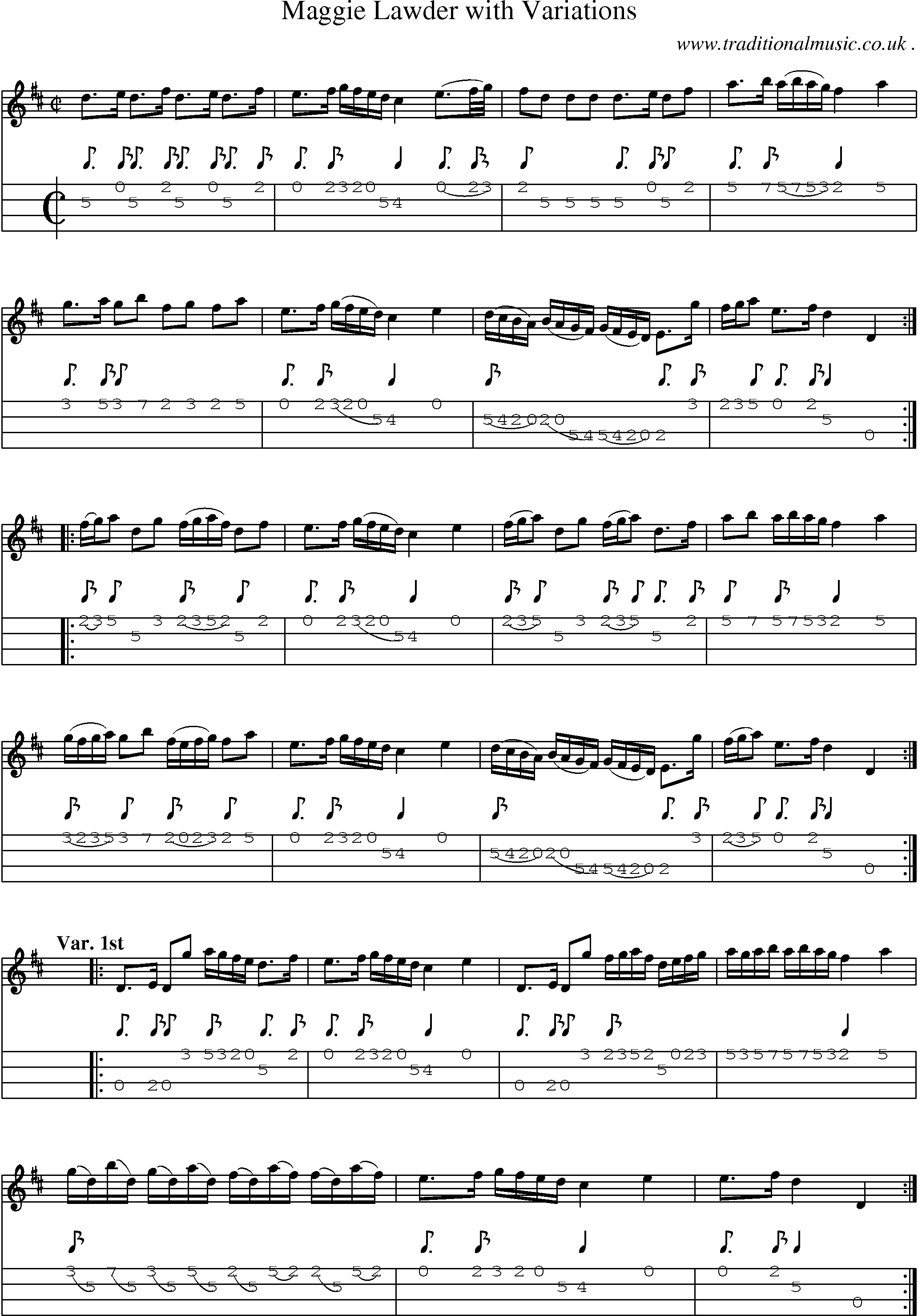 Sheet-Music and Mandolin Tabs for Maggie Lawder With Variations