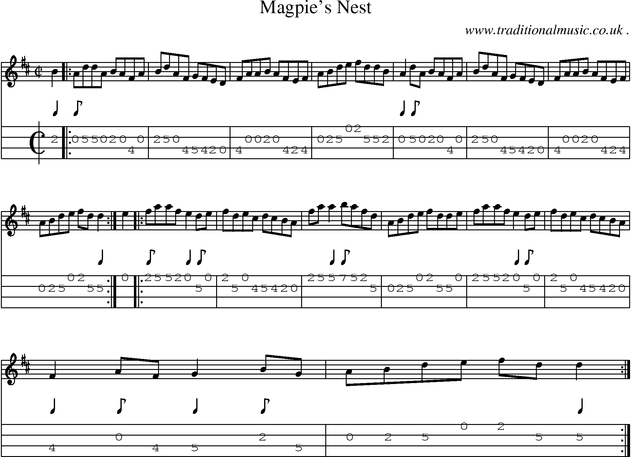 Sheet-Music and Mandolin Tabs for Magpies Nest