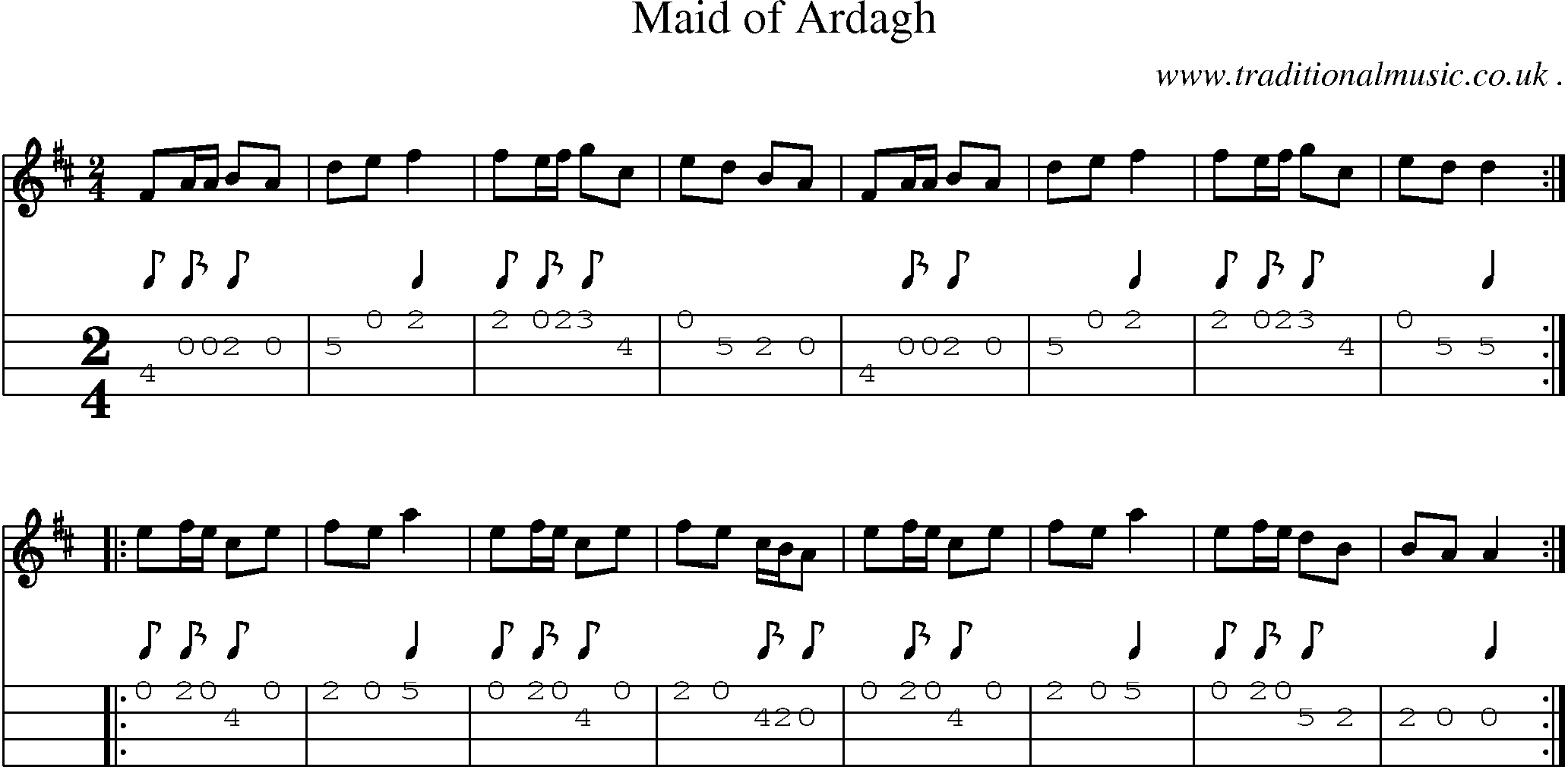 Sheet-Music and Mandolin Tabs for Maid Of Ardagh