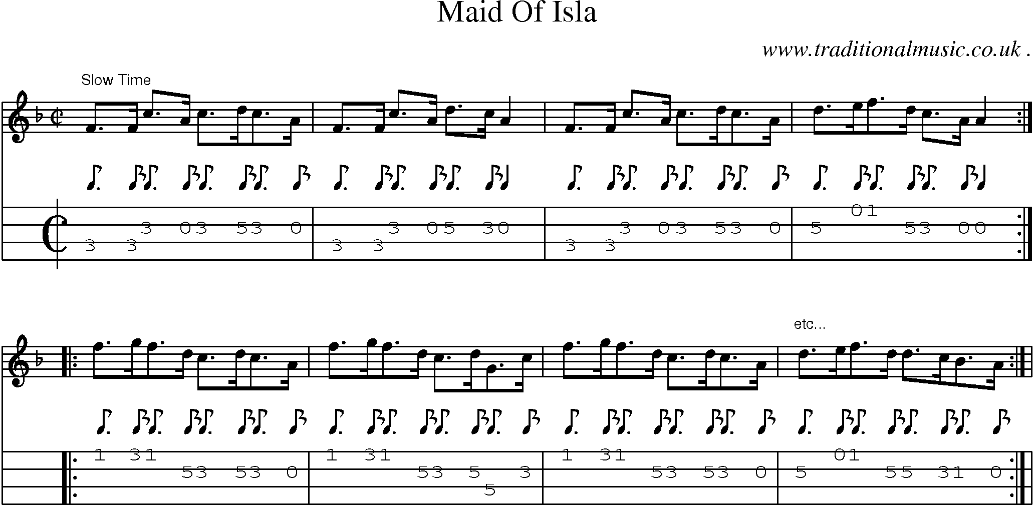 Sheet-Music and Mandolin Tabs for Maid Of Isla