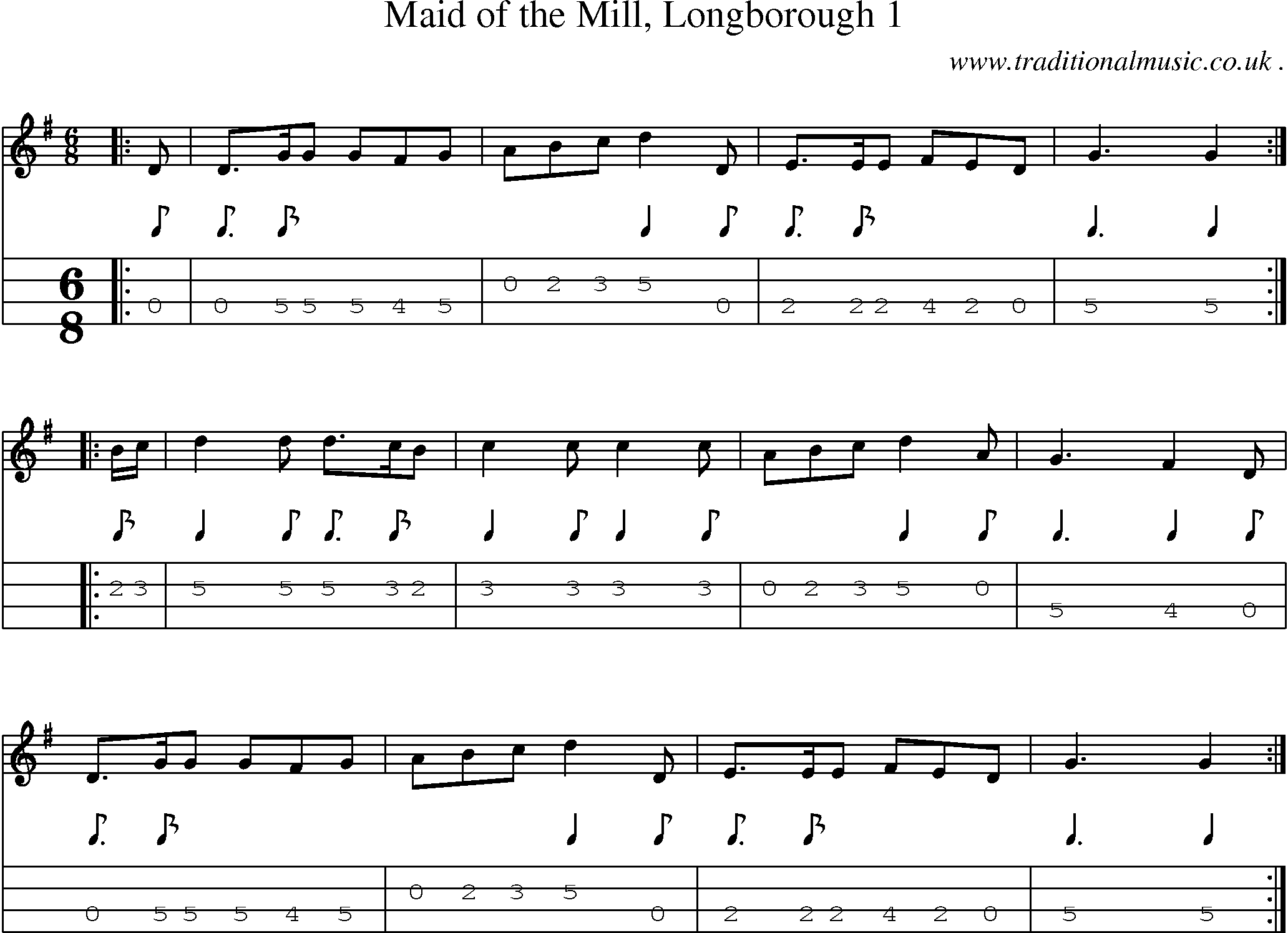 Sheet-Music and Mandolin Tabs for Maid Of The Mill Longborough 1