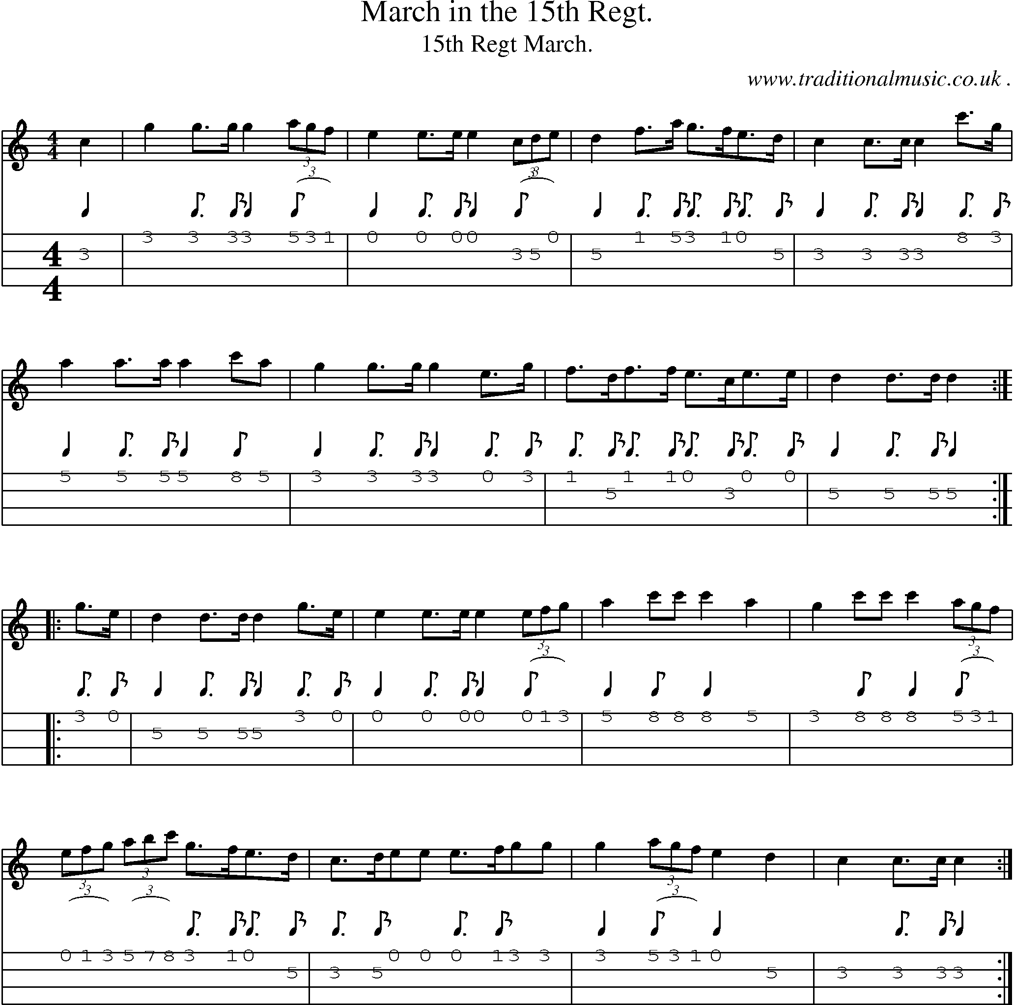 Sheet-Music and Mandolin Tabs for March In The 15th Regt