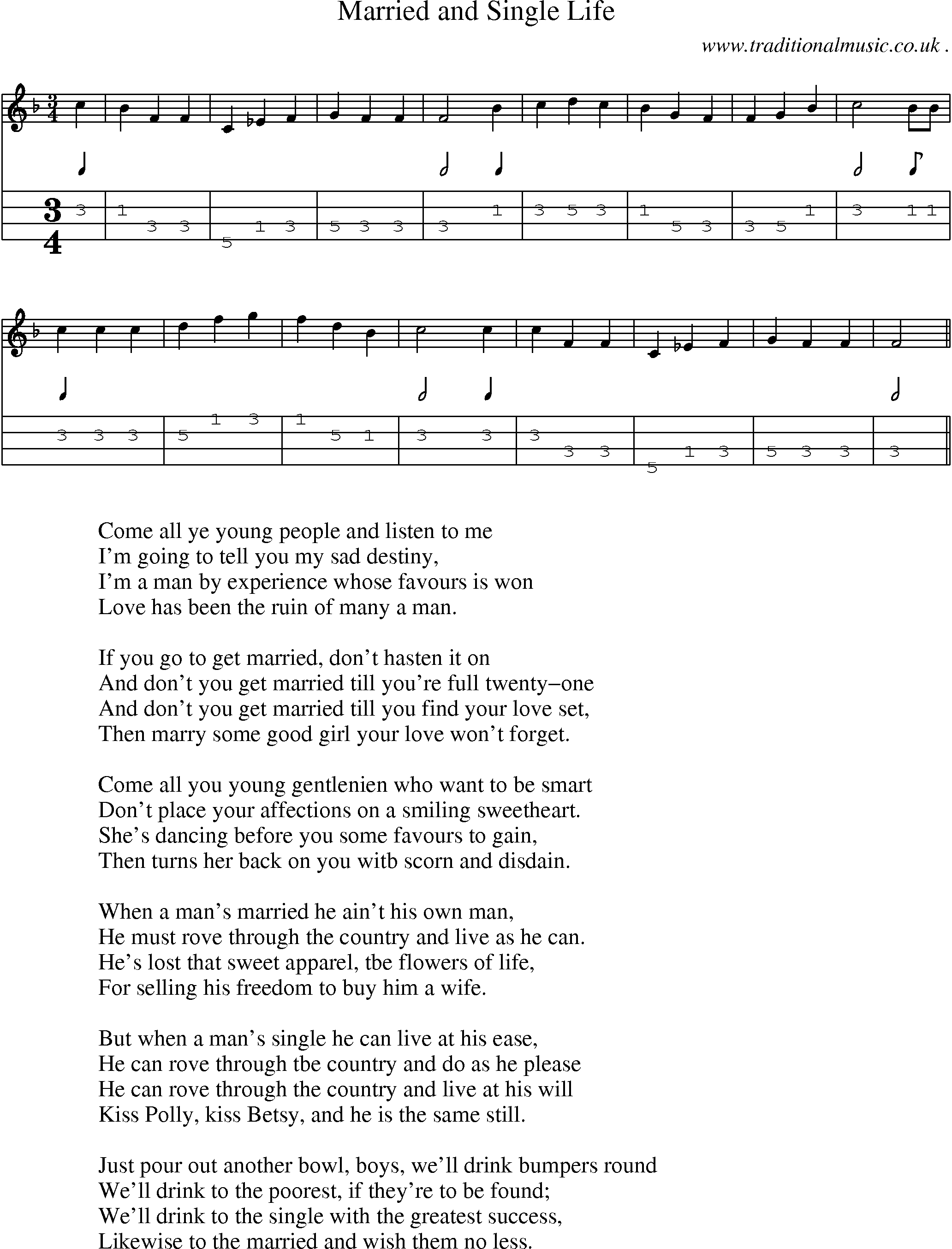 Sheet-Music and Mandolin Tabs for Married And Single Life