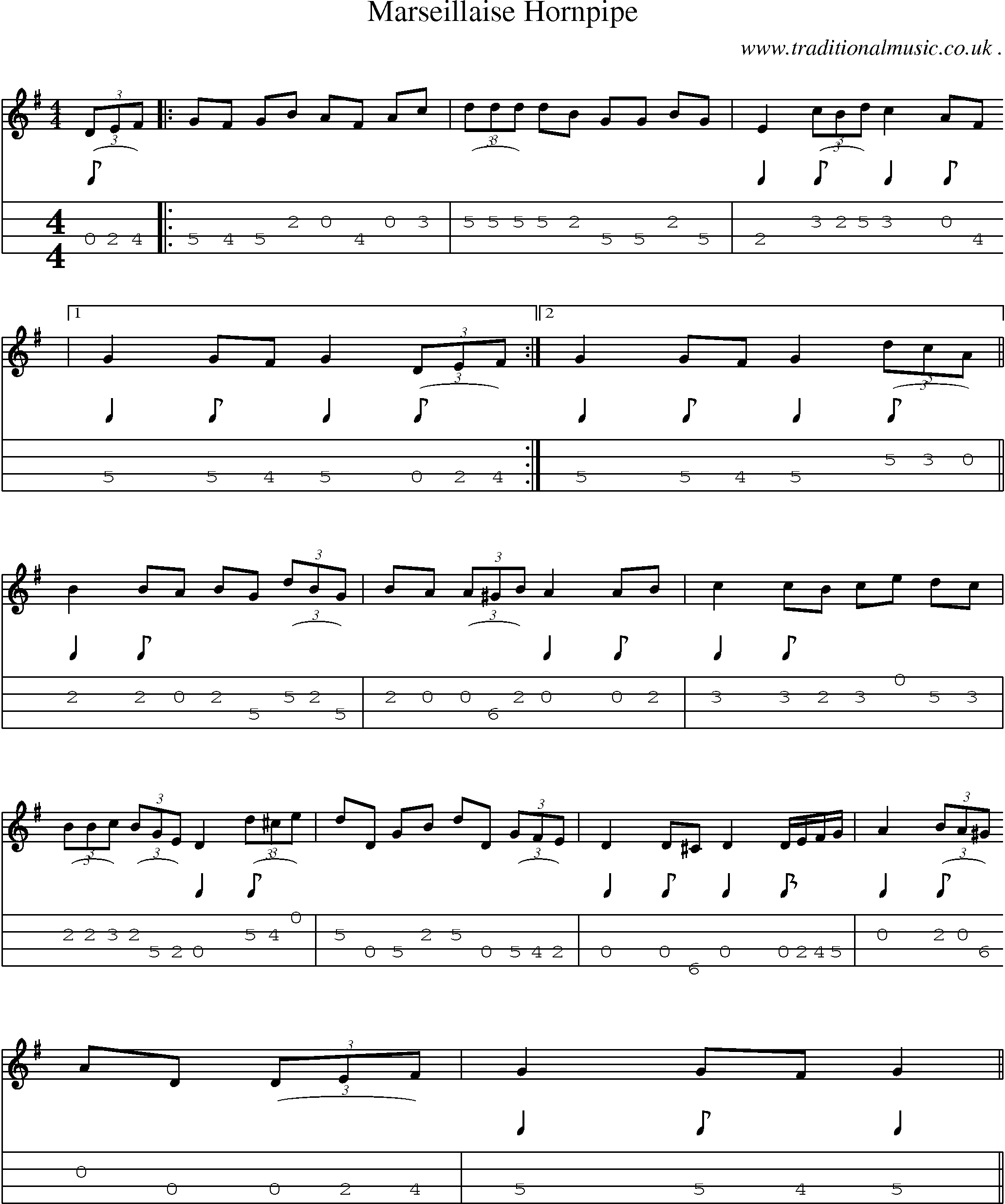 Sheet-Music and Mandolin Tabs for Marseillaise Hornpipe