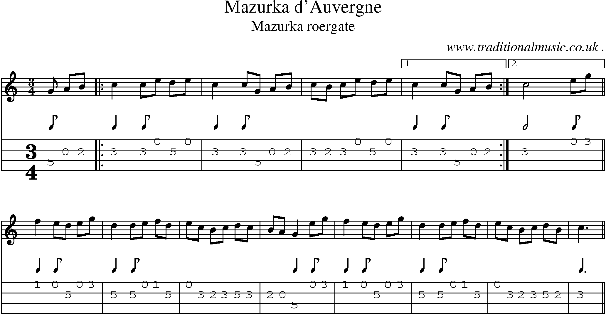 Sheet-Music and Mandolin Tabs for Mazurka Dauvergne
