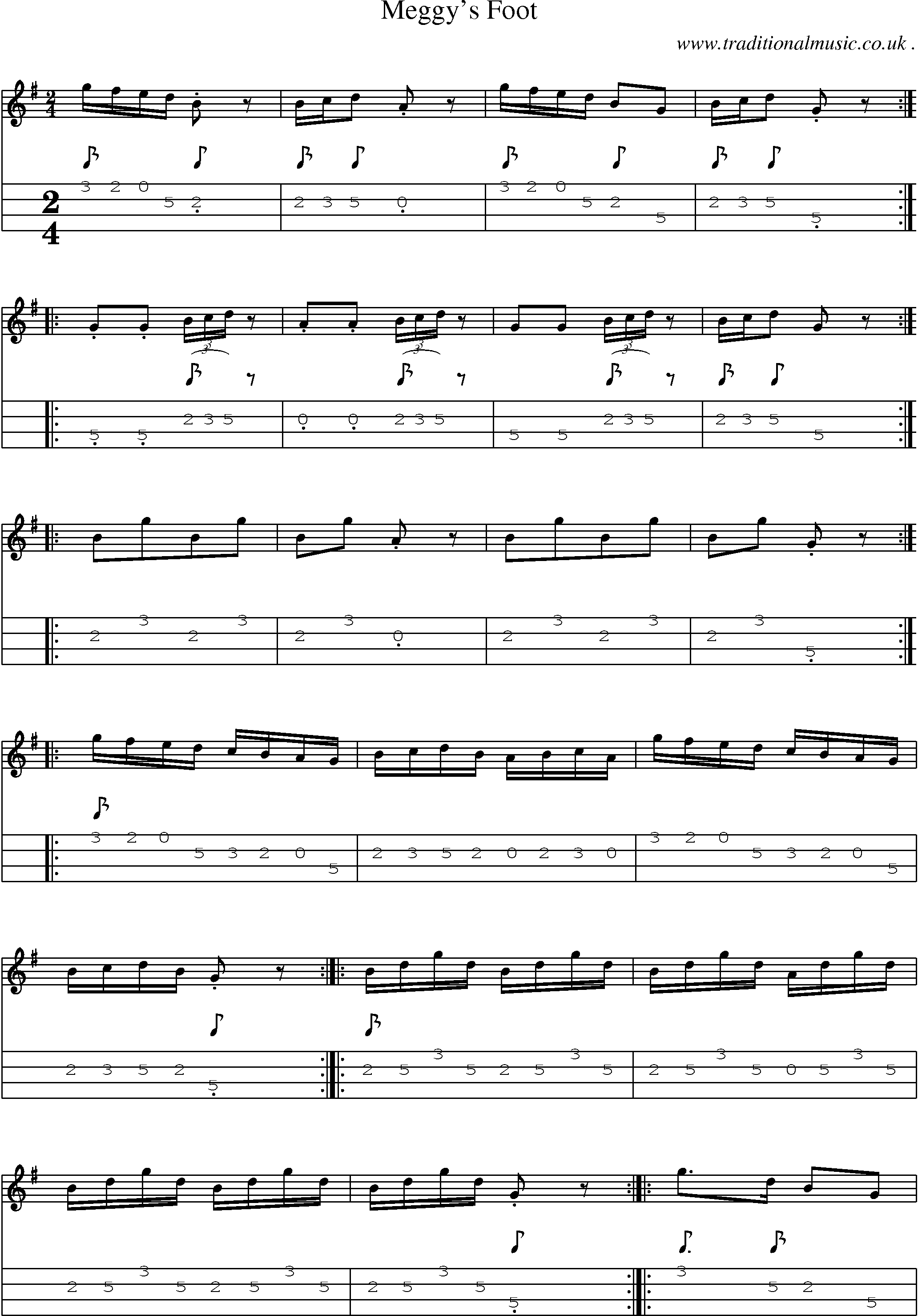 Sheet-Music and Mandolin Tabs for Meggys Foot