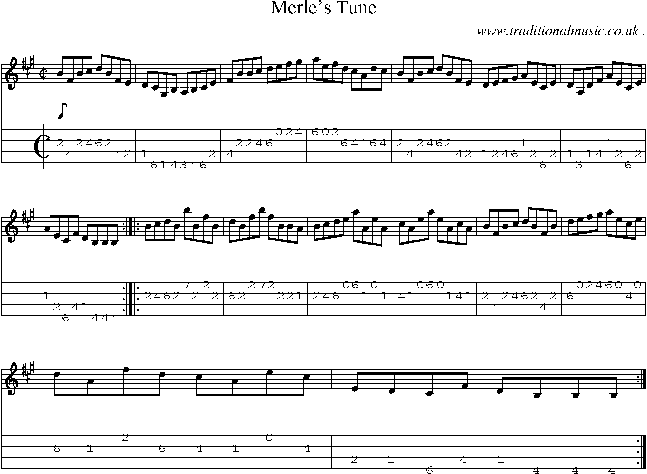 Sheet-Music and Mandolin Tabs for Merles Tune