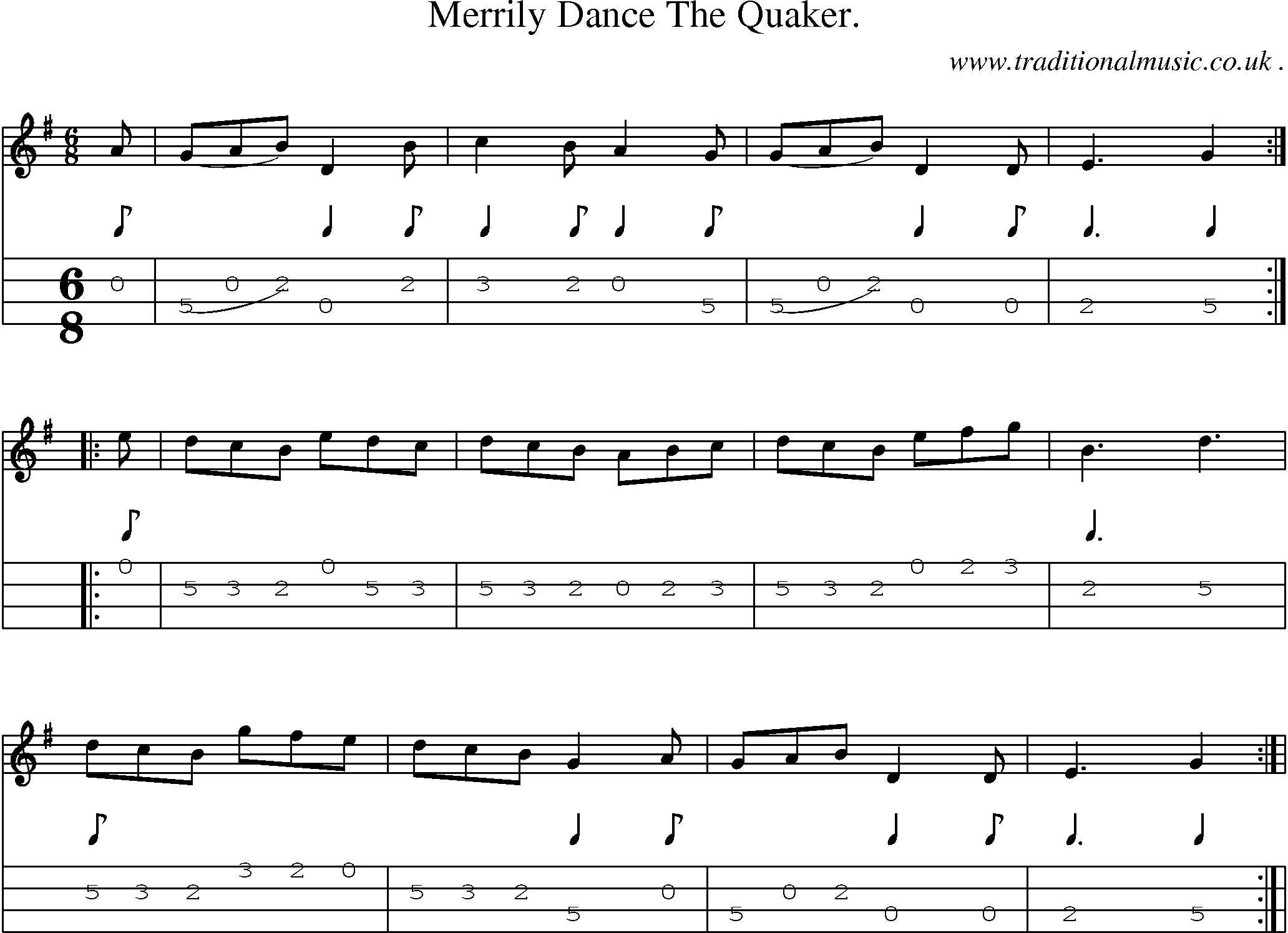 Sheet-Music and Mandolin Tabs for Merrily Dance The Quaker