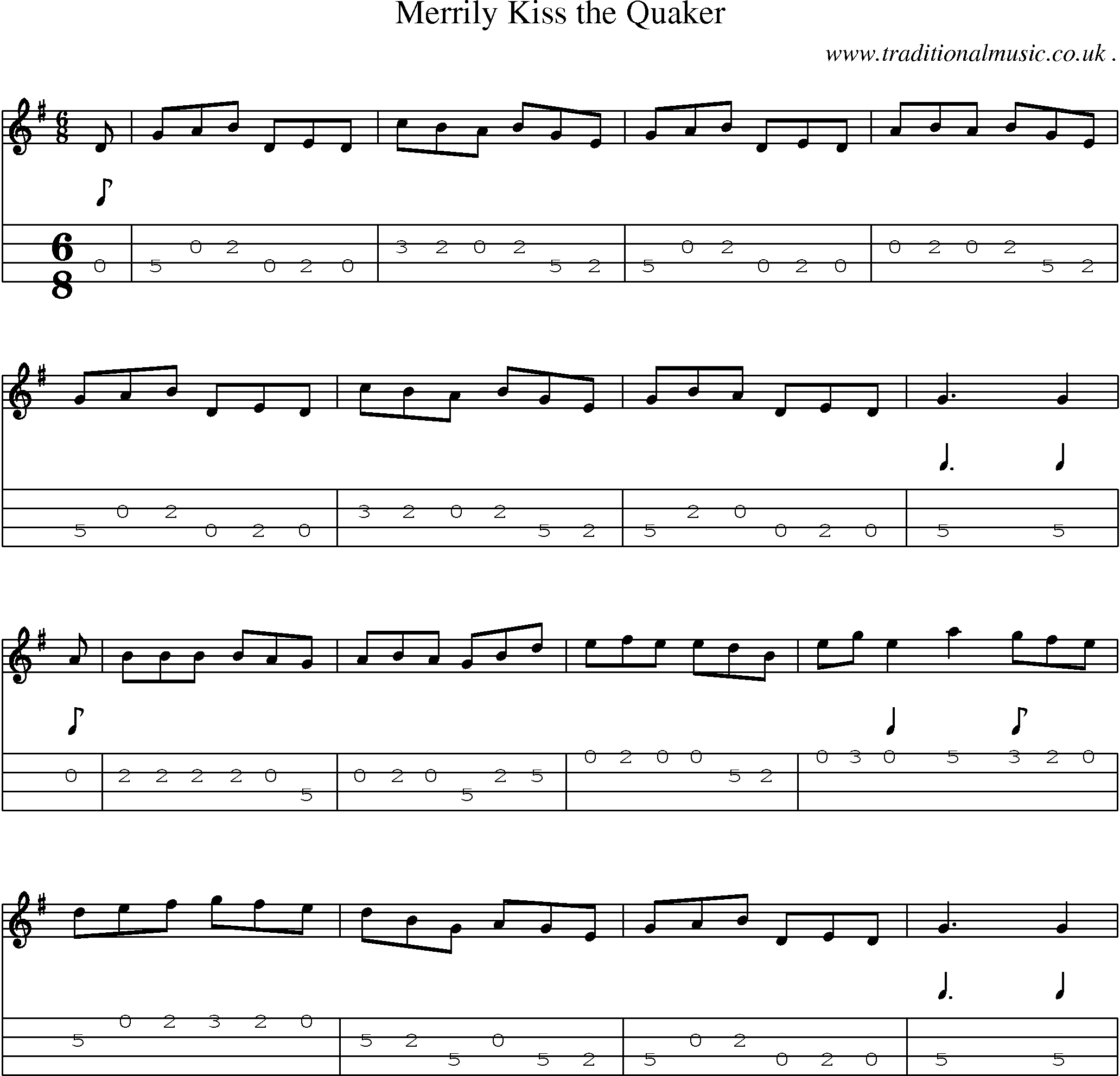 Sheet-Music and Mandolin Tabs for Merrily Kiss The Quaker