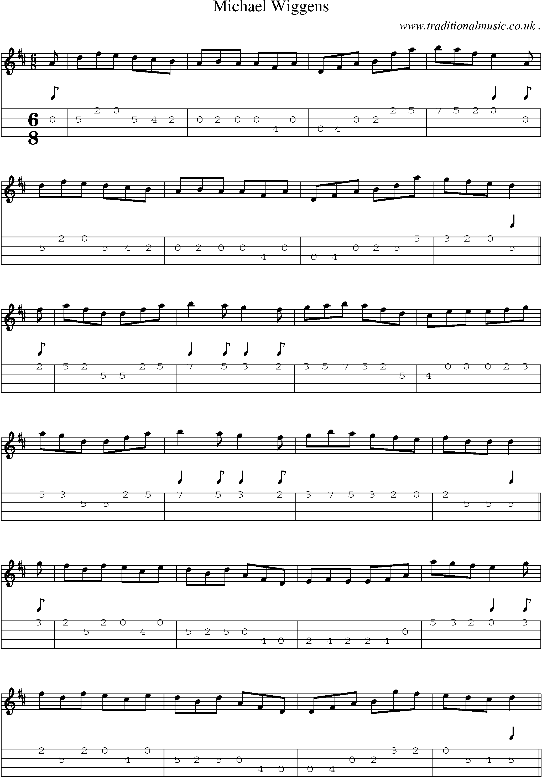 Sheet-Music and Mandolin Tabs for Michael Wiggens