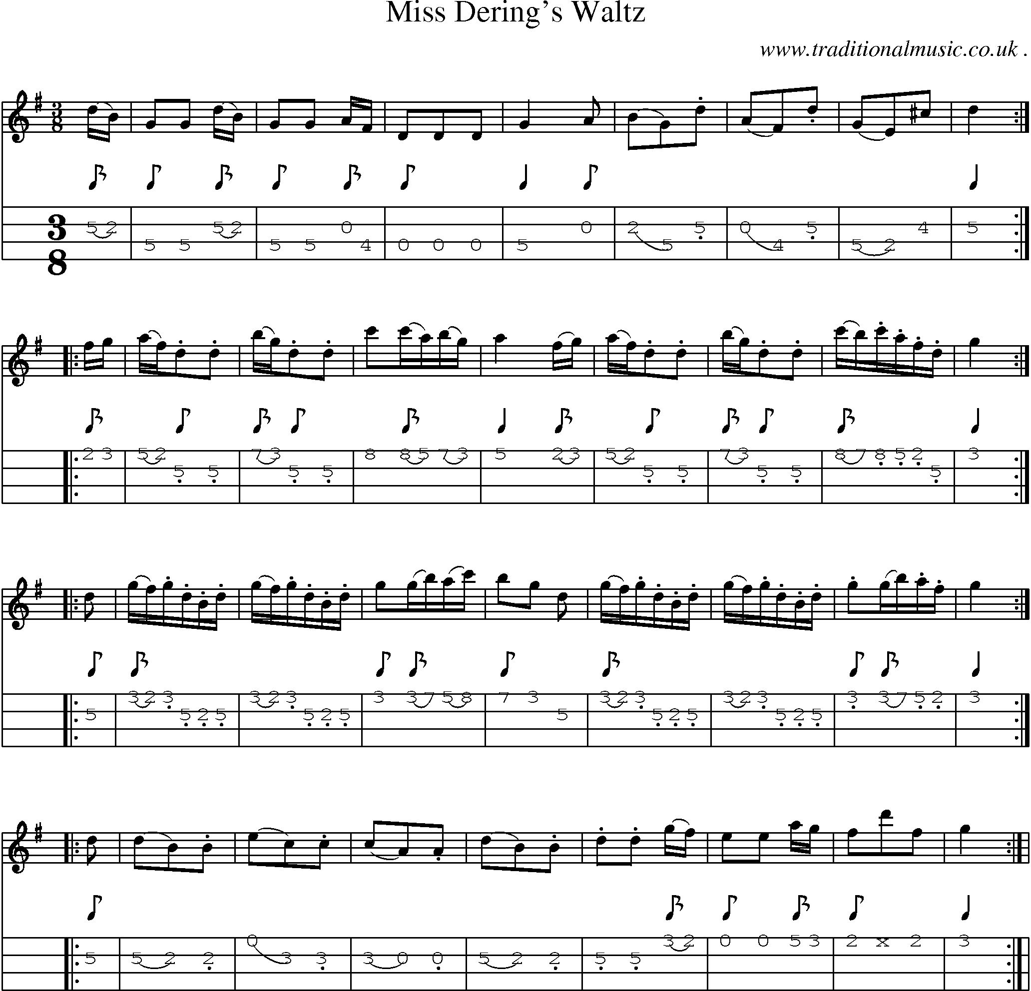 Sheet-Music and Mandolin Tabs for Miss Derings Waltz