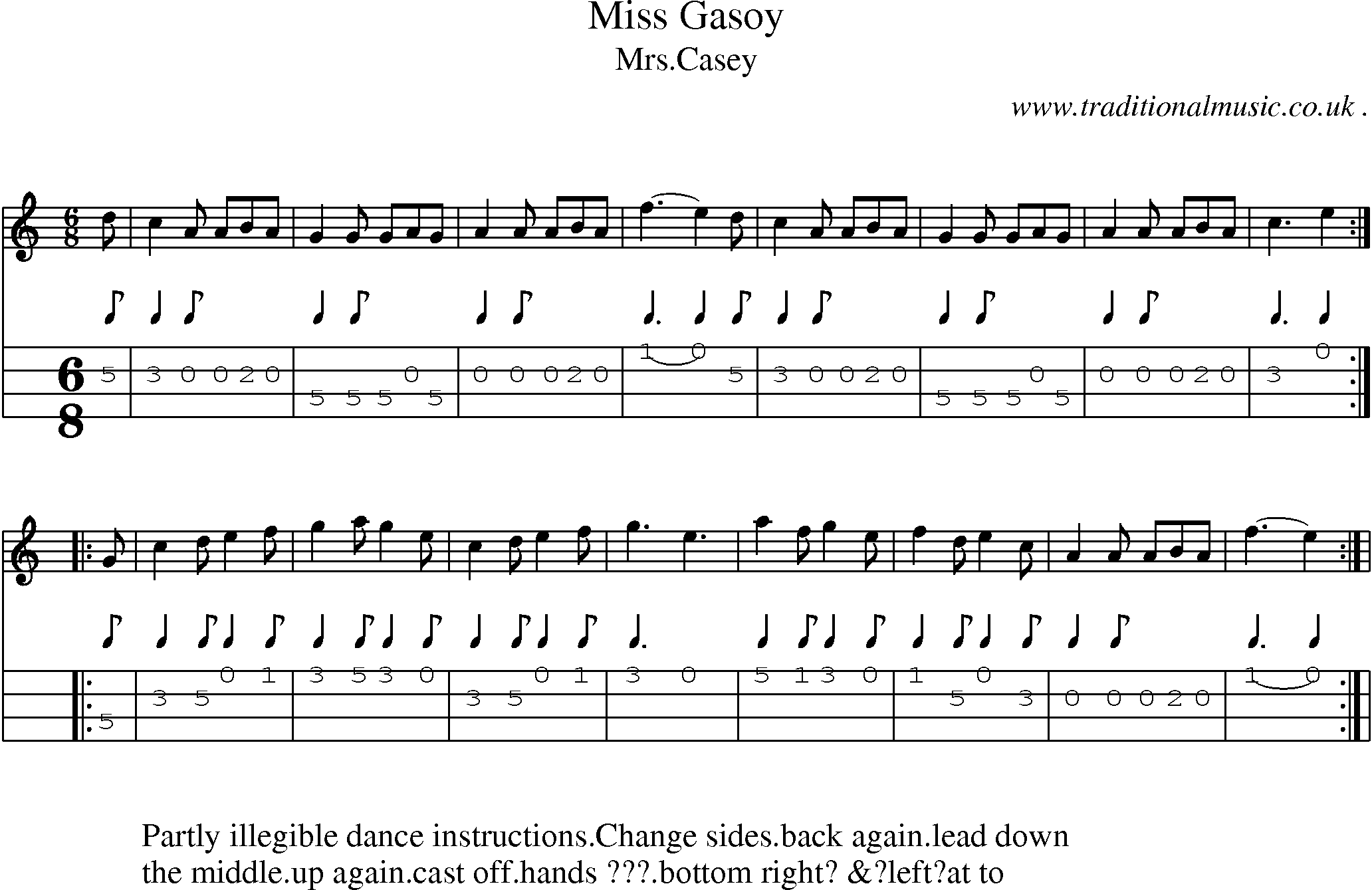 Sheet-Music and Mandolin Tabs for Miss Gasoy