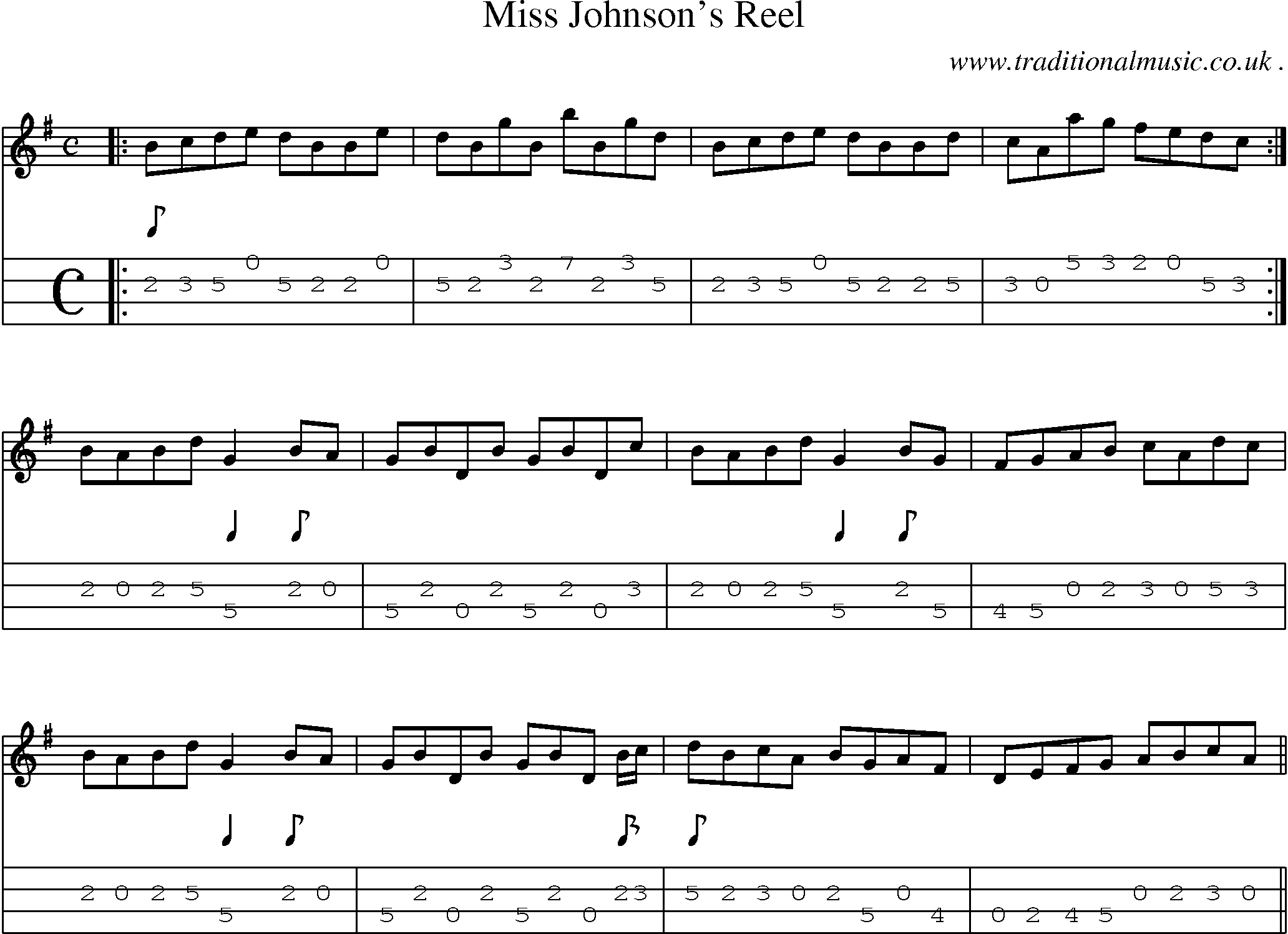 Sheet-Music and Mandolin Tabs for Miss Johnsons Reel