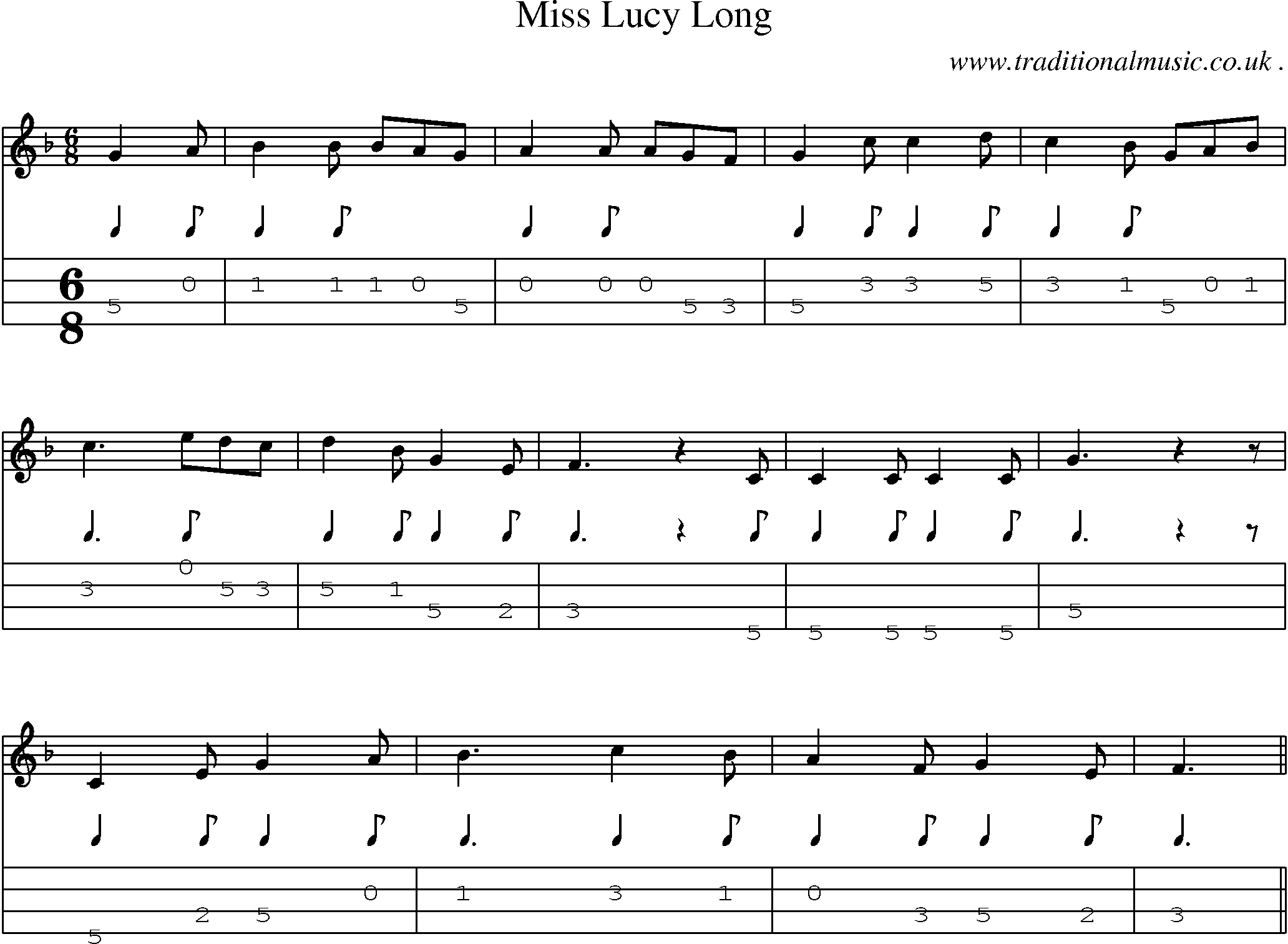 Sheet-Music and Mandolin Tabs for Miss Lucy Long