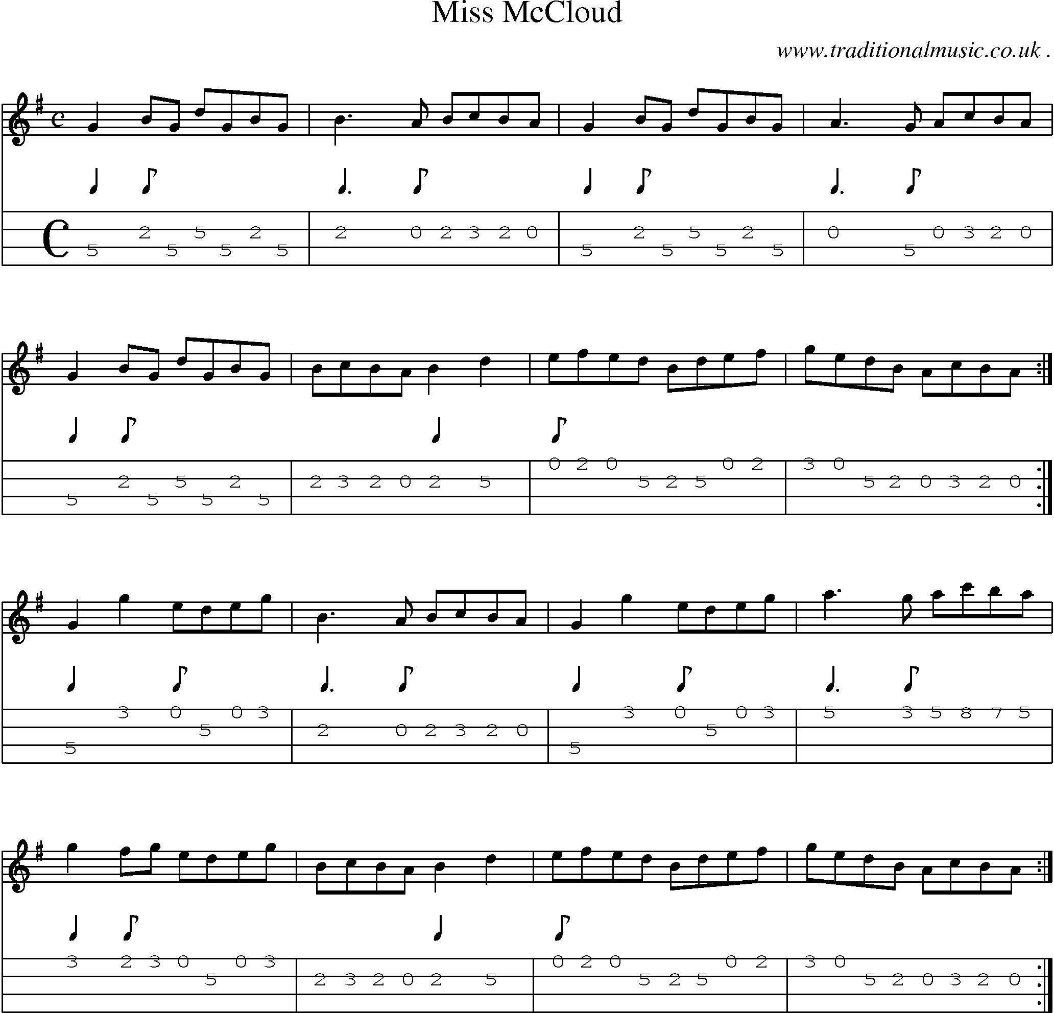 Sheet-Music and Mandolin Tabs for Miss Mccloud