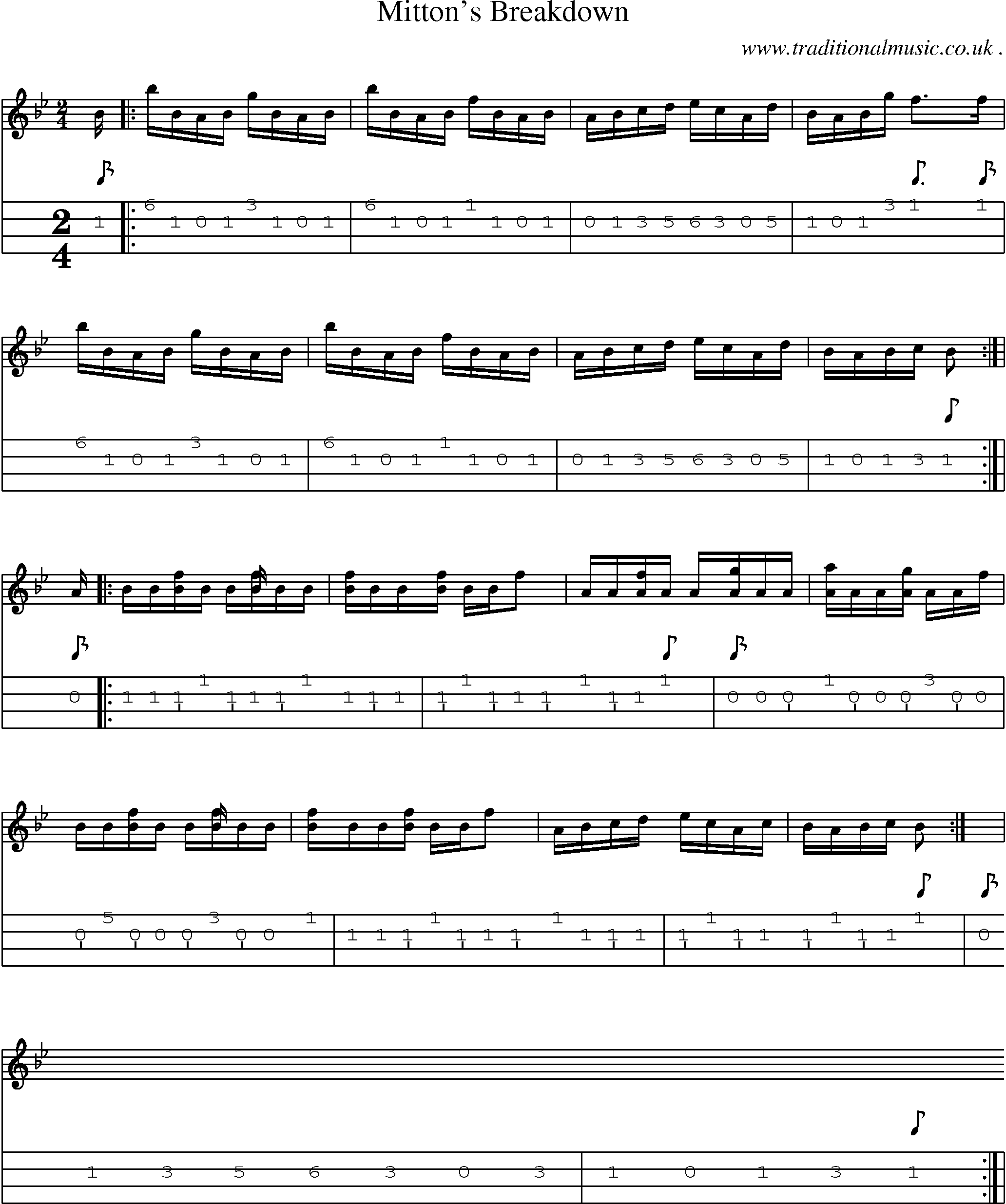 Sheet-Music and Mandolin Tabs for Mittons Breakdown