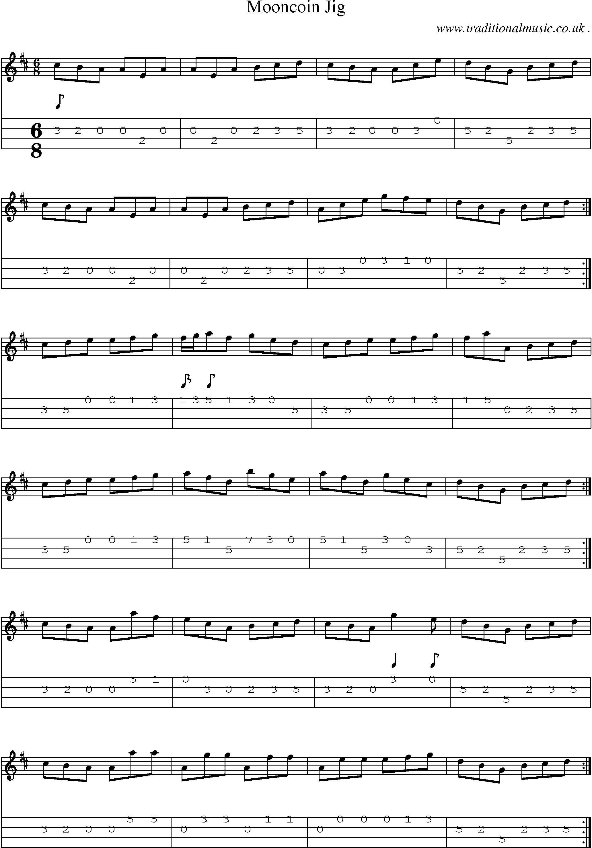 Sheet-Music and Mandolin Tabs for Mooncoin Jig