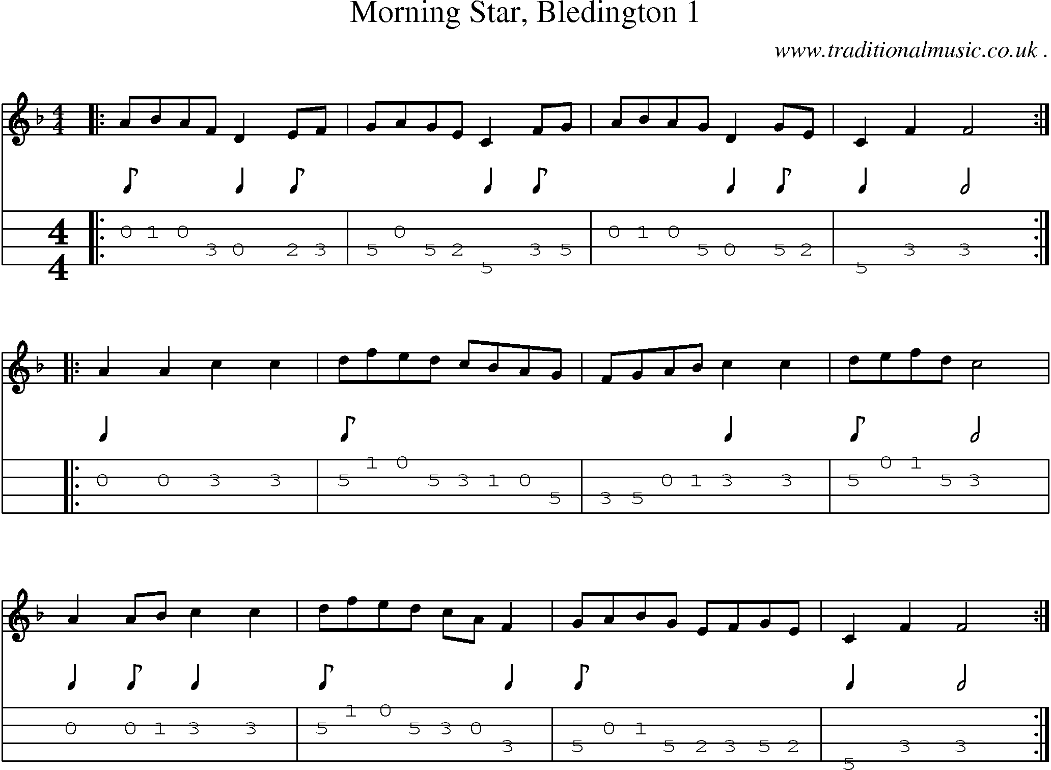Sheet-Music and Mandolin Tabs for Morning Star Bledington 1