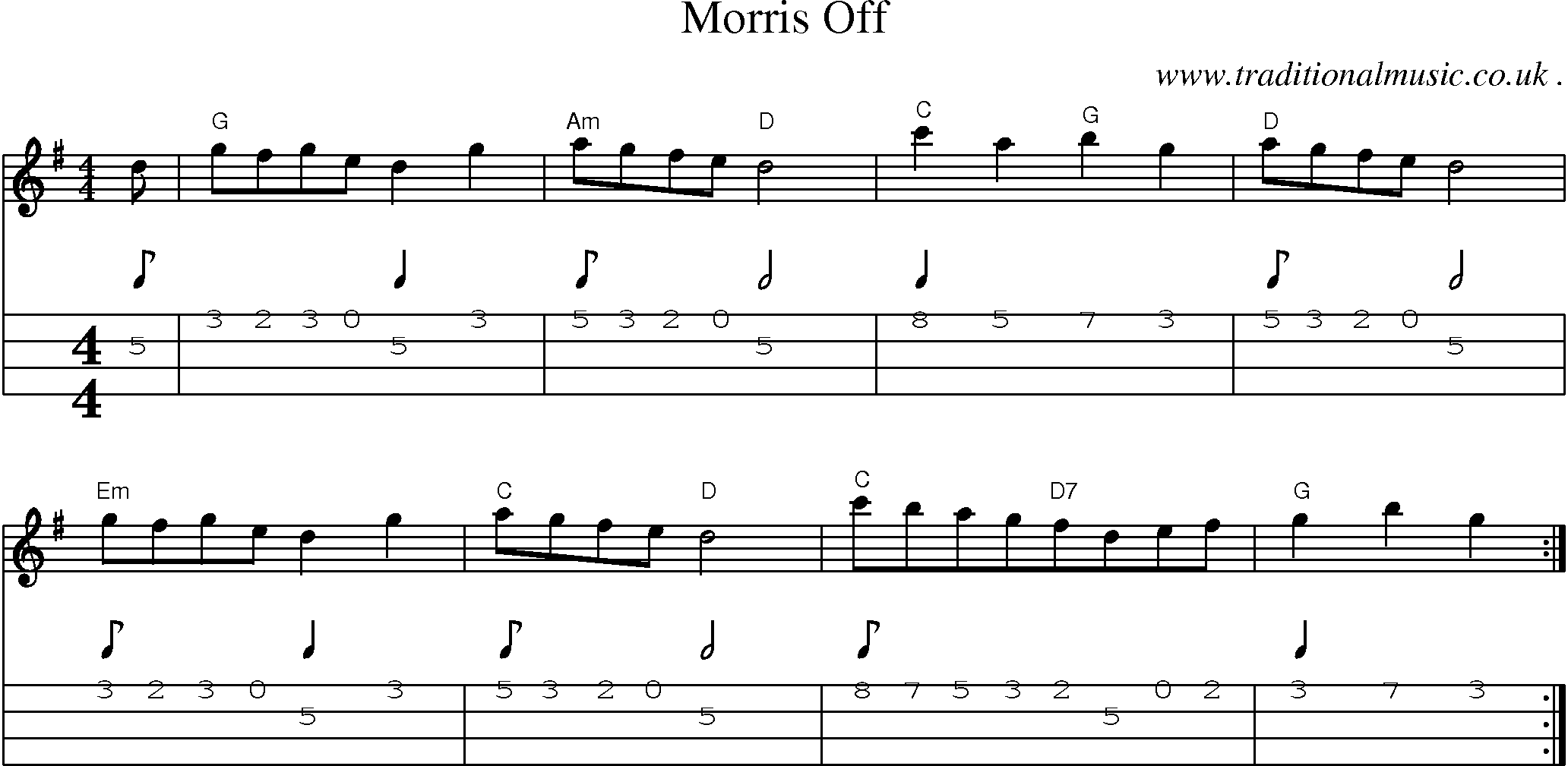 Sheet-Music and Mandolin Tabs for Morris Off