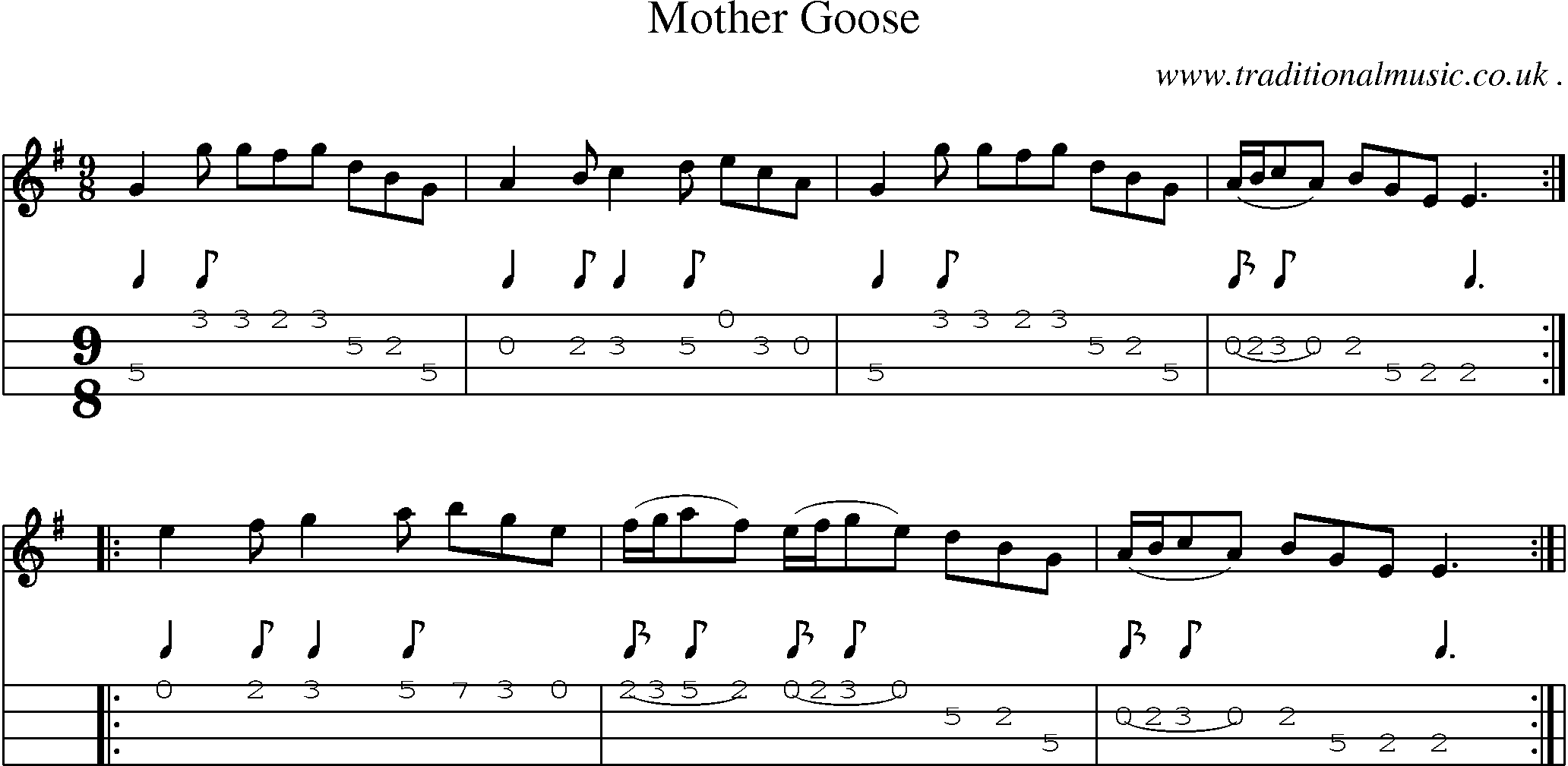 Sheet-Music and Mandolin Tabs for Mother Goose