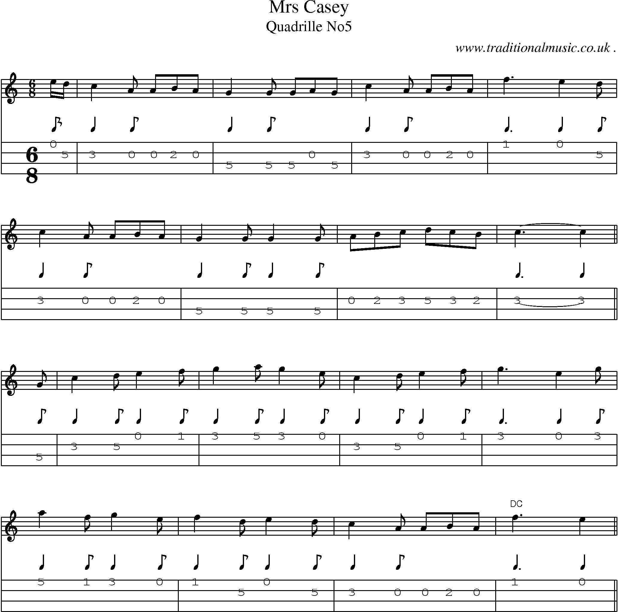 Sheet-Music and Mandolin Tabs for Mrs Casey 