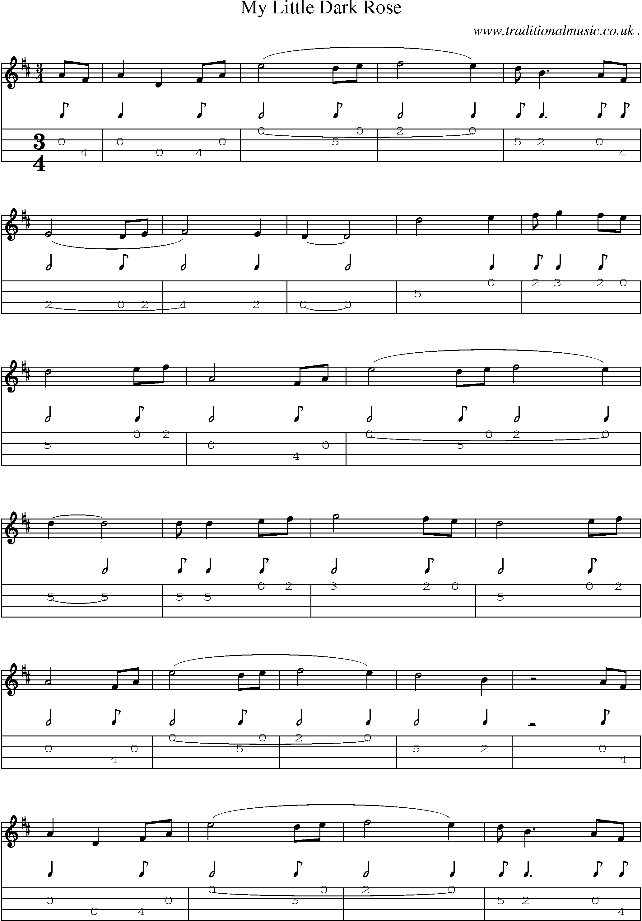 Sheet-Music and Mandolin Tabs for My Little Dark Rose