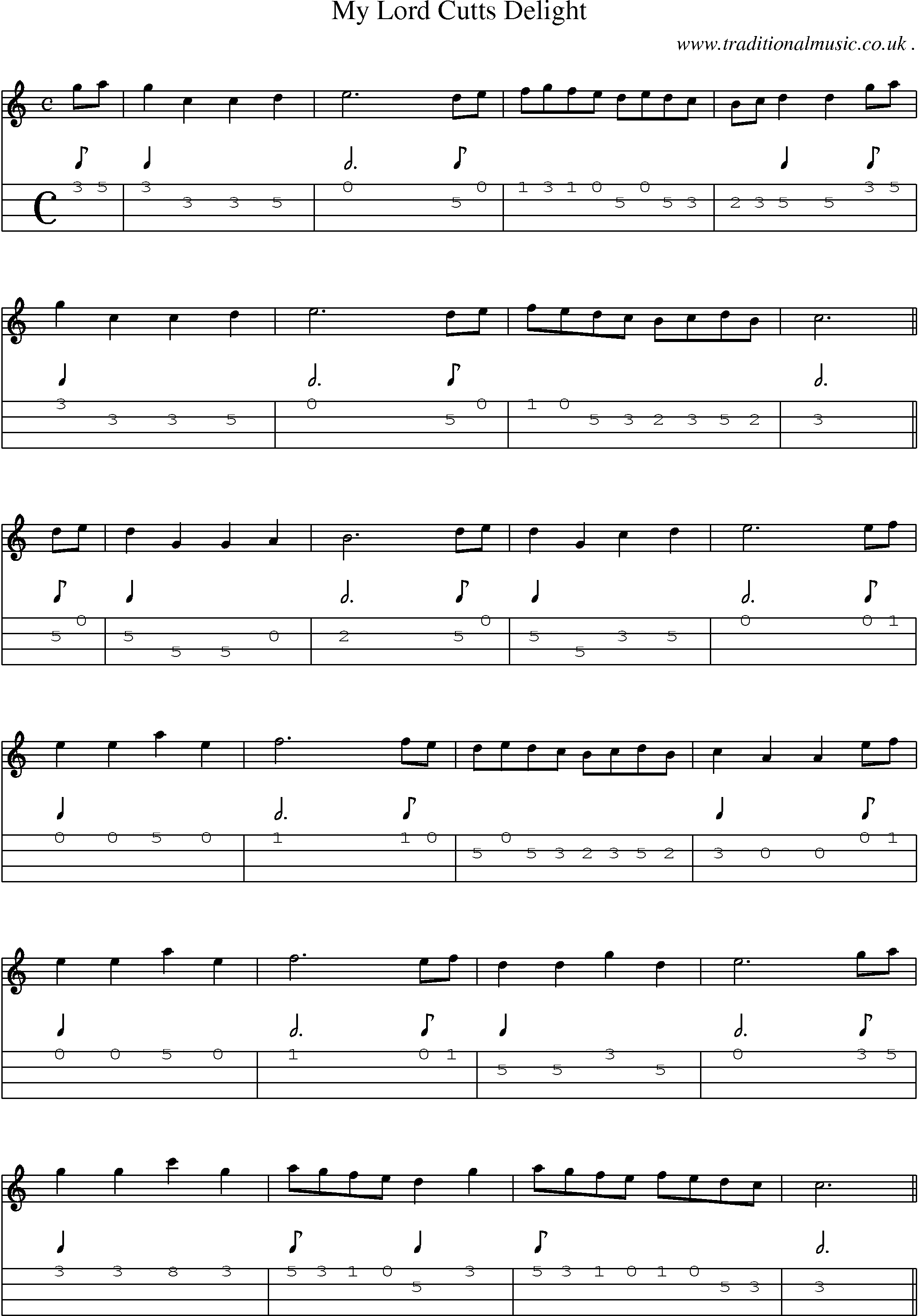 Sheet-Music and Mandolin Tabs for My Lord Cutts Delight