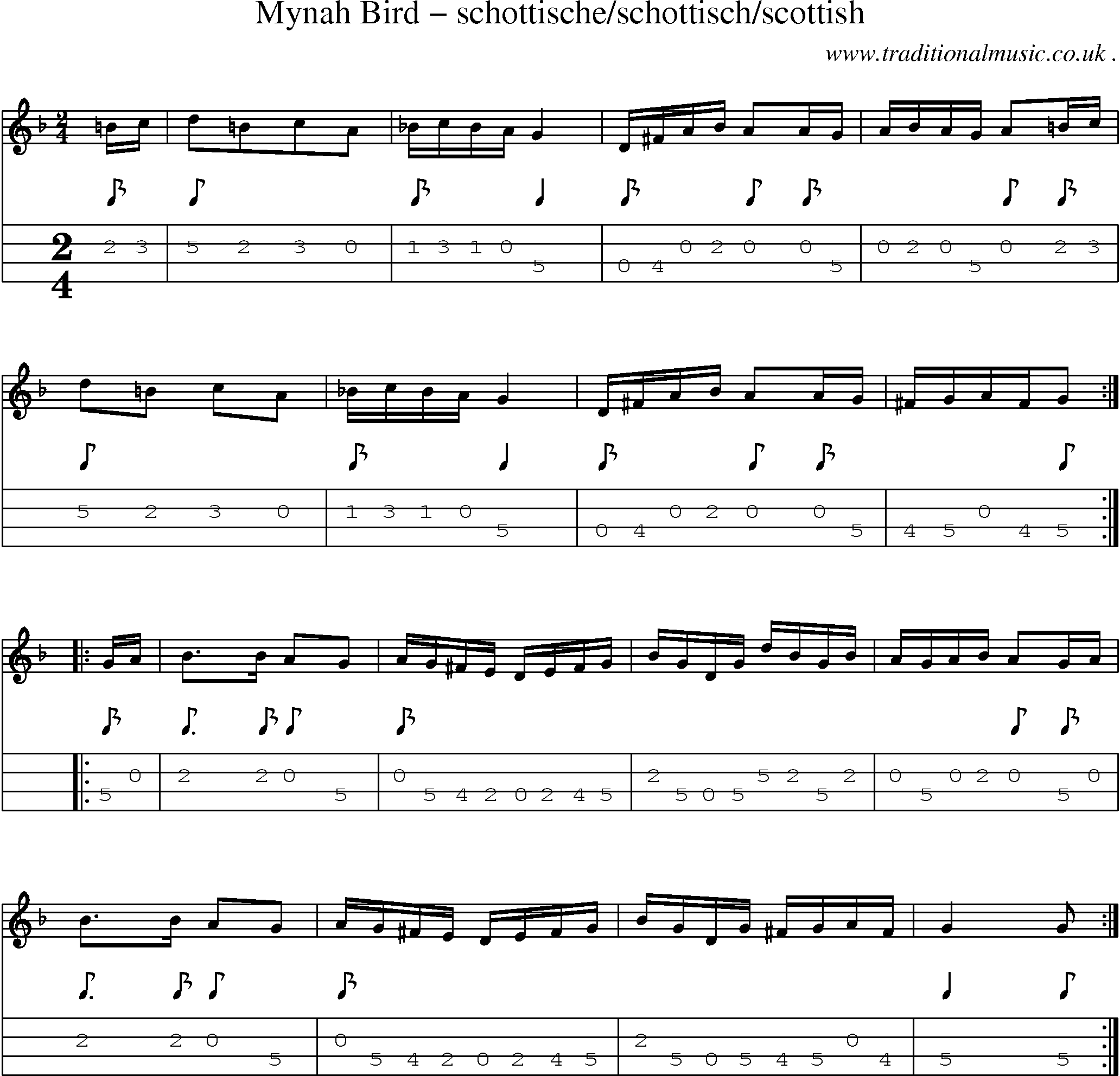 Sheet-Music and Mandolin Tabs for Mynah Bird Schottischeschottischscottish