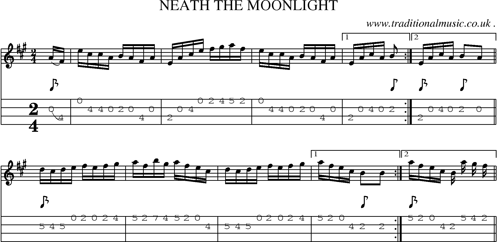 Sheet-Music and Mandolin Tabs for Neath The Moonlight