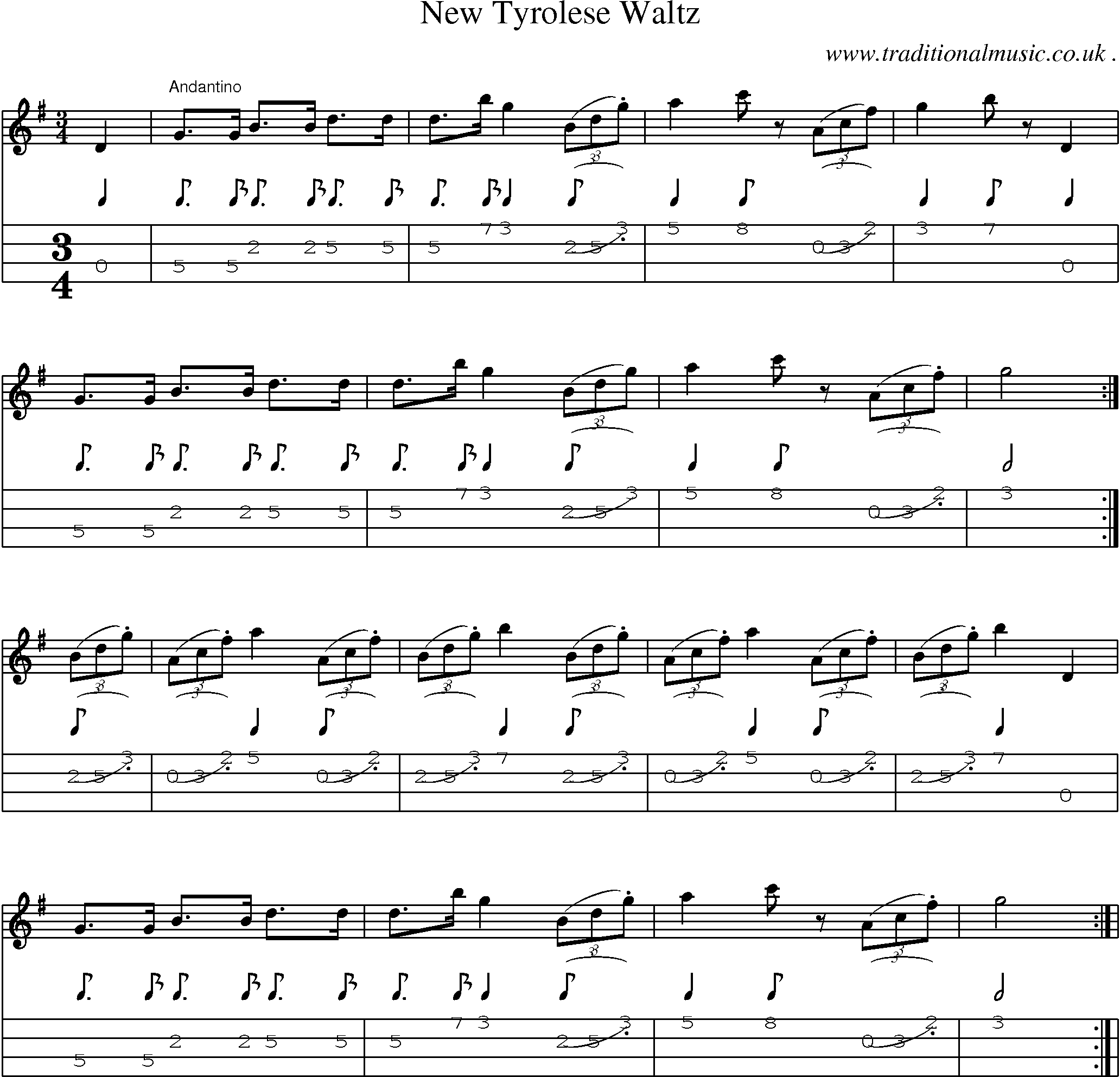 Sheet-Music and Mandolin Tabs for New Tyrolese Waltz