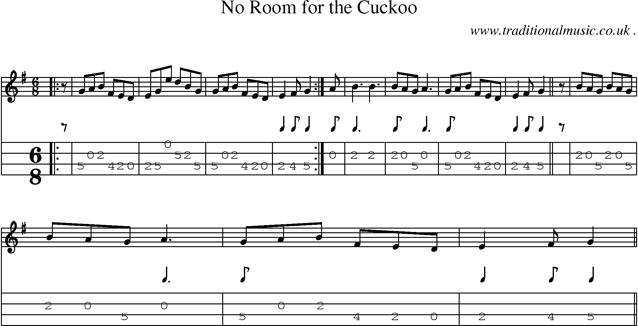 Sheet-Music and Mandolin Tabs for No Room For The Cuckoo