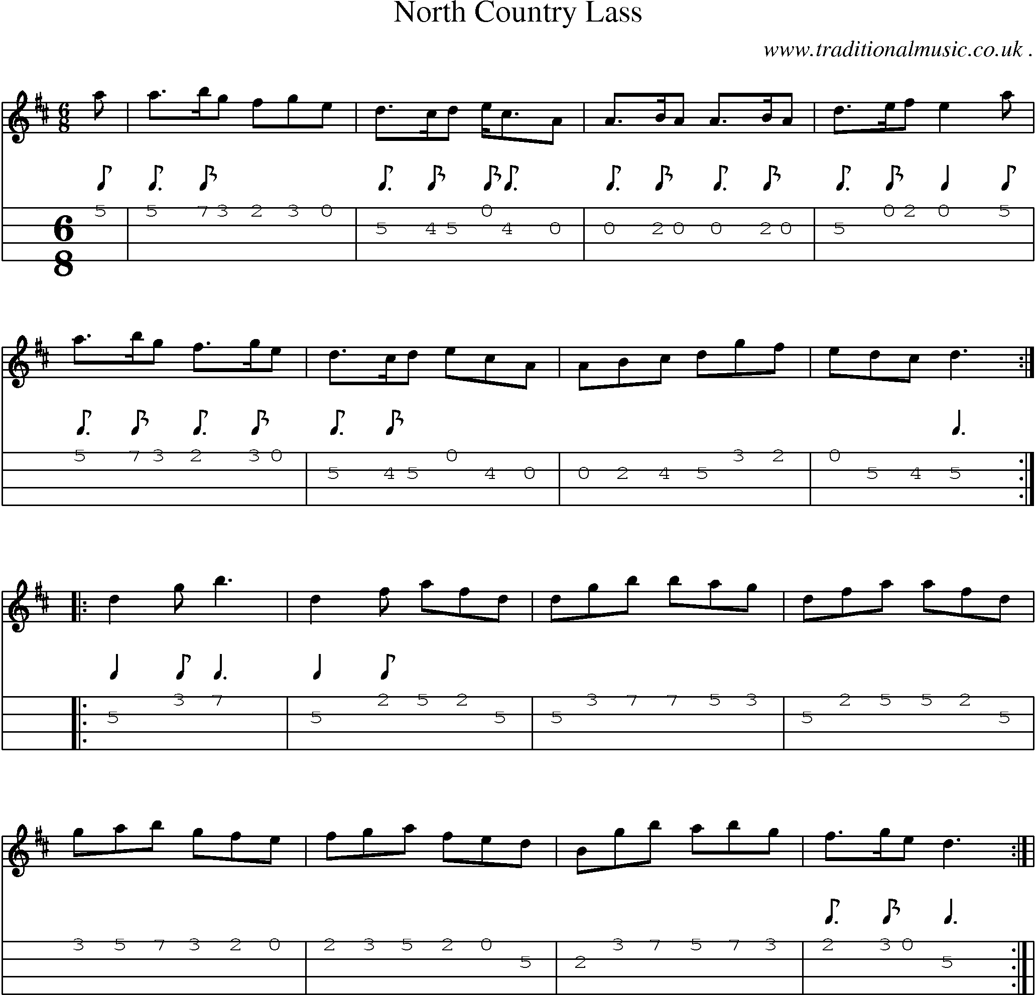 Sheet-Music and Mandolin Tabs for North Country Lass