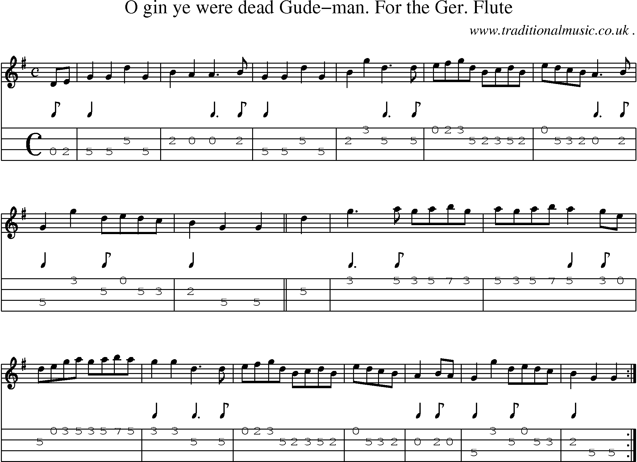 Sheet-Music and Mandolin Tabs for O Gin Ye Were Dead Gude-man For The Ger Flute