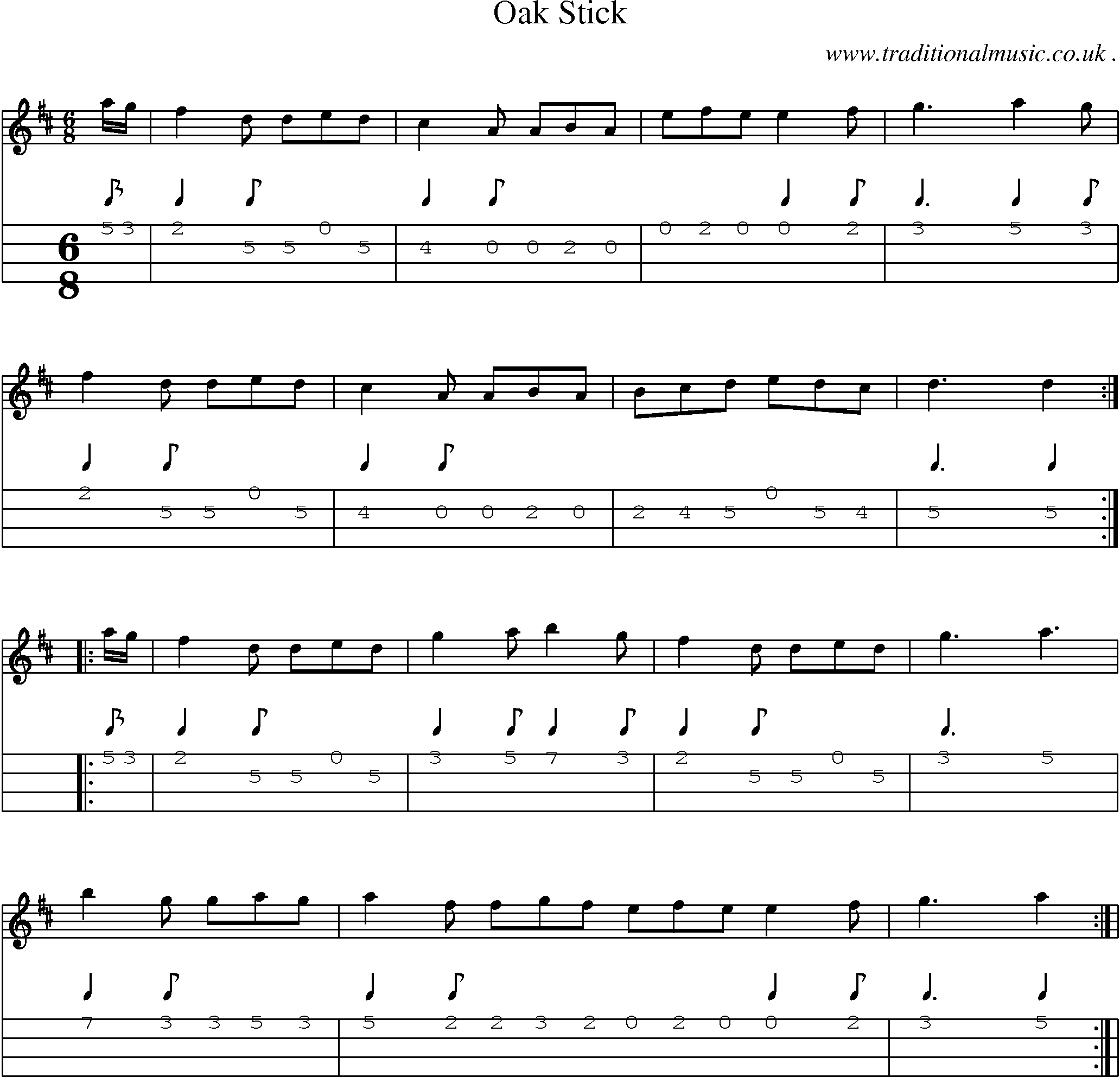 Sheet-Music and Mandolin Tabs for Oak Stick