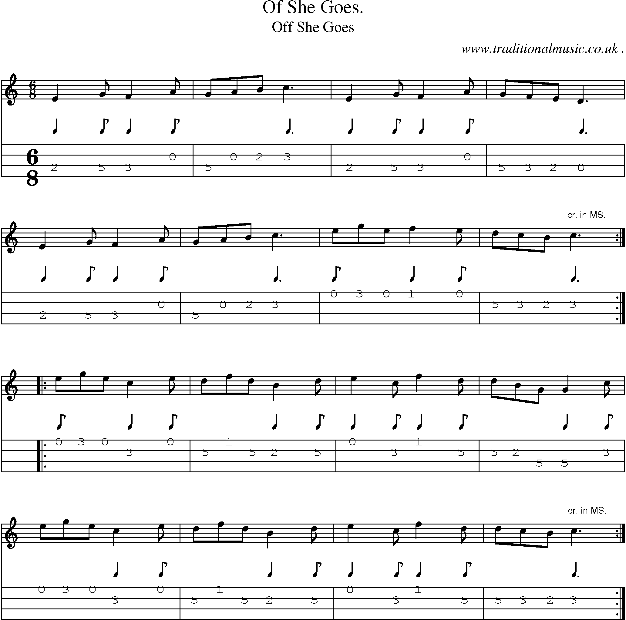 Sheet-Music and Mandolin Tabs for Of She Goes