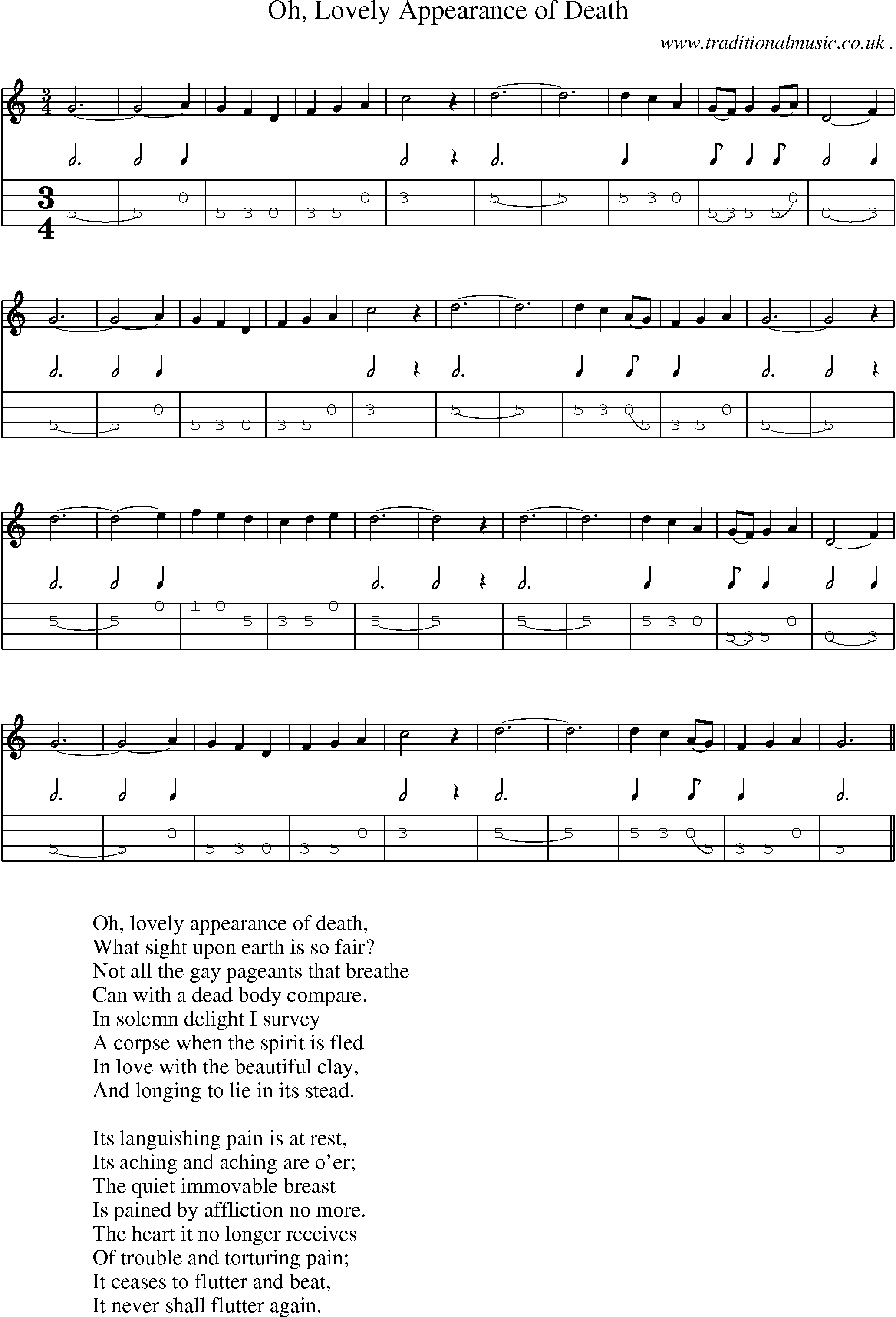 Sheet-Music and Mandolin Tabs for Oh Lovely Appearance Of Death
