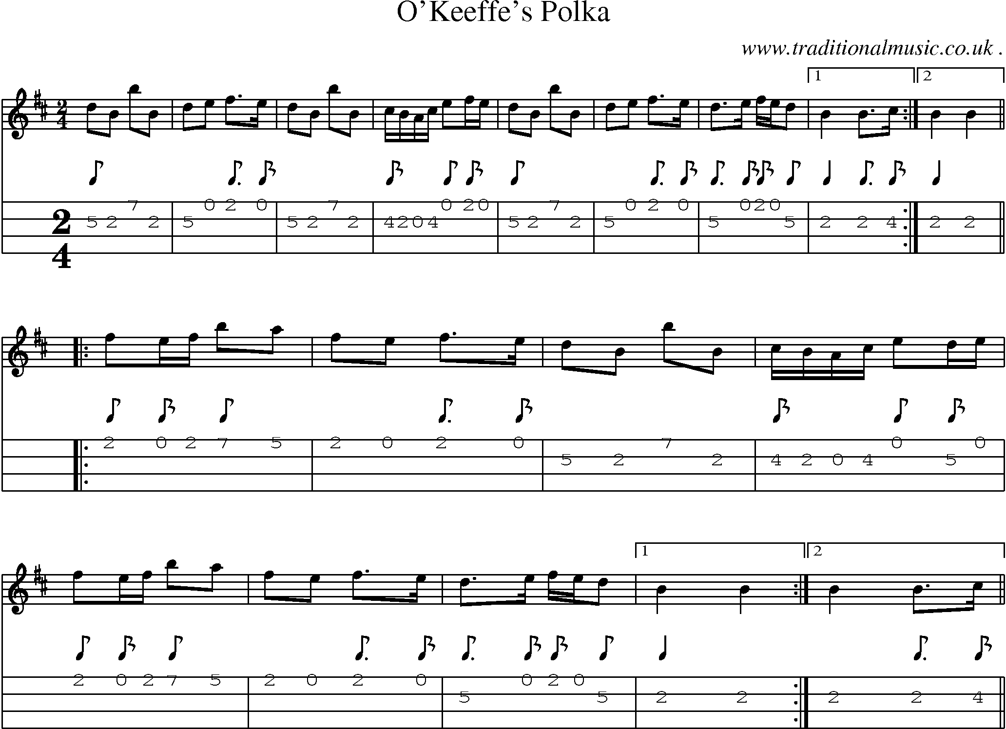 Sheet-Music and Mandolin Tabs for Okeeffes Polka