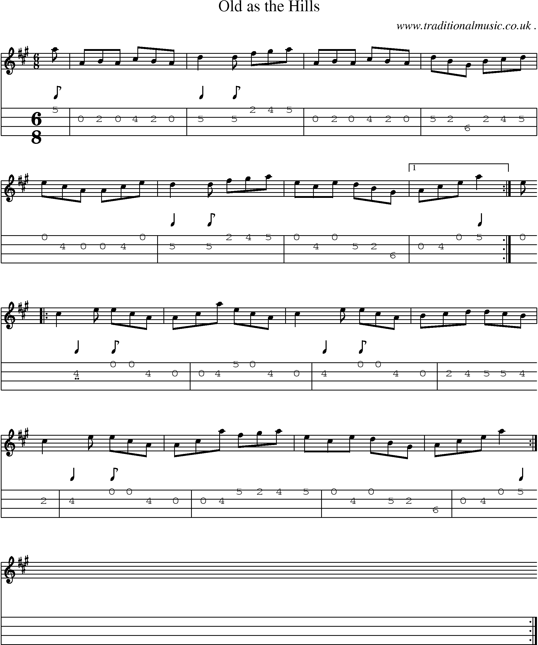 Sheet-Music and Mandolin Tabs for Old As The Hills