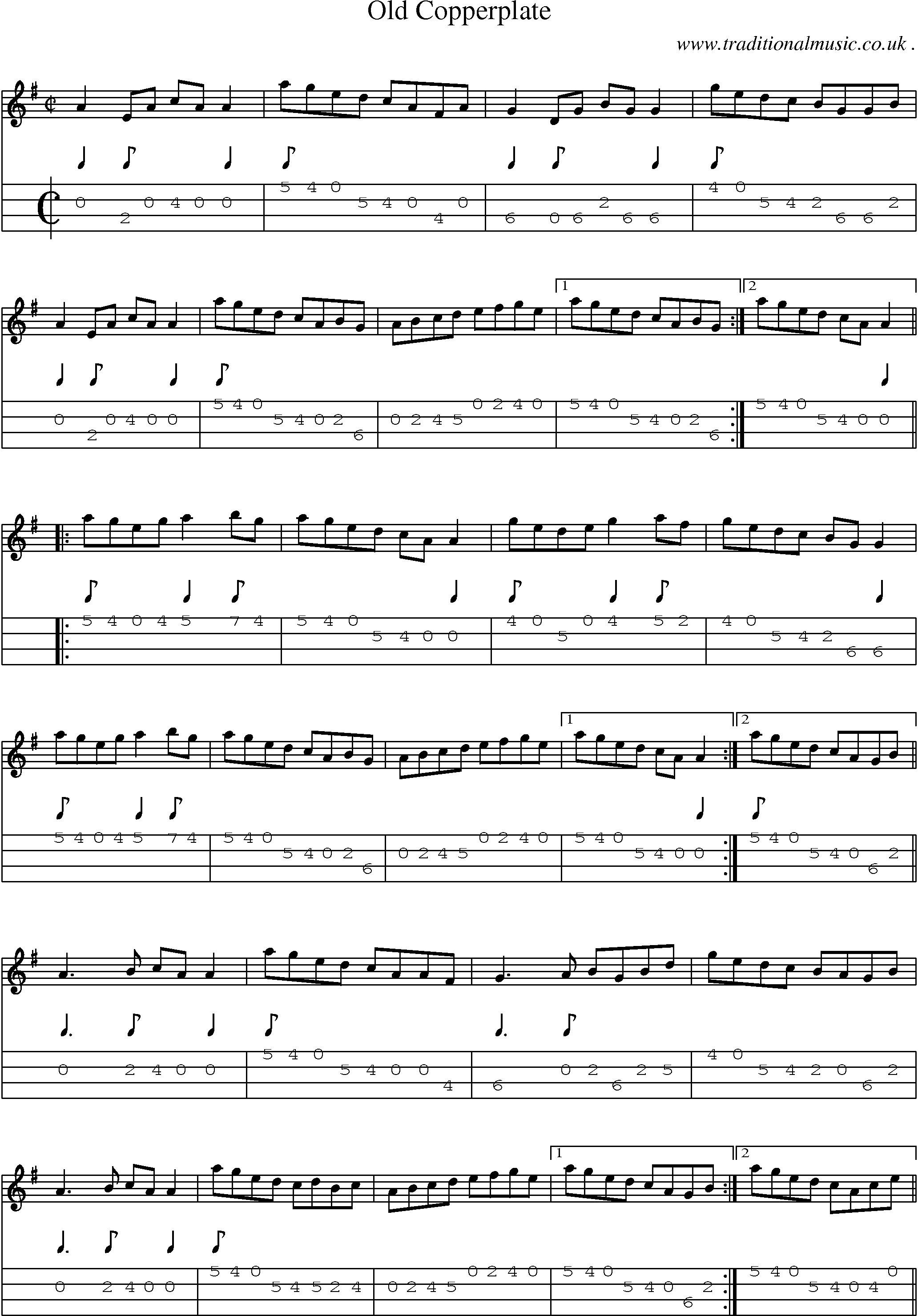 Sheet-Music and Mandolin Tabs for Old Copperplate