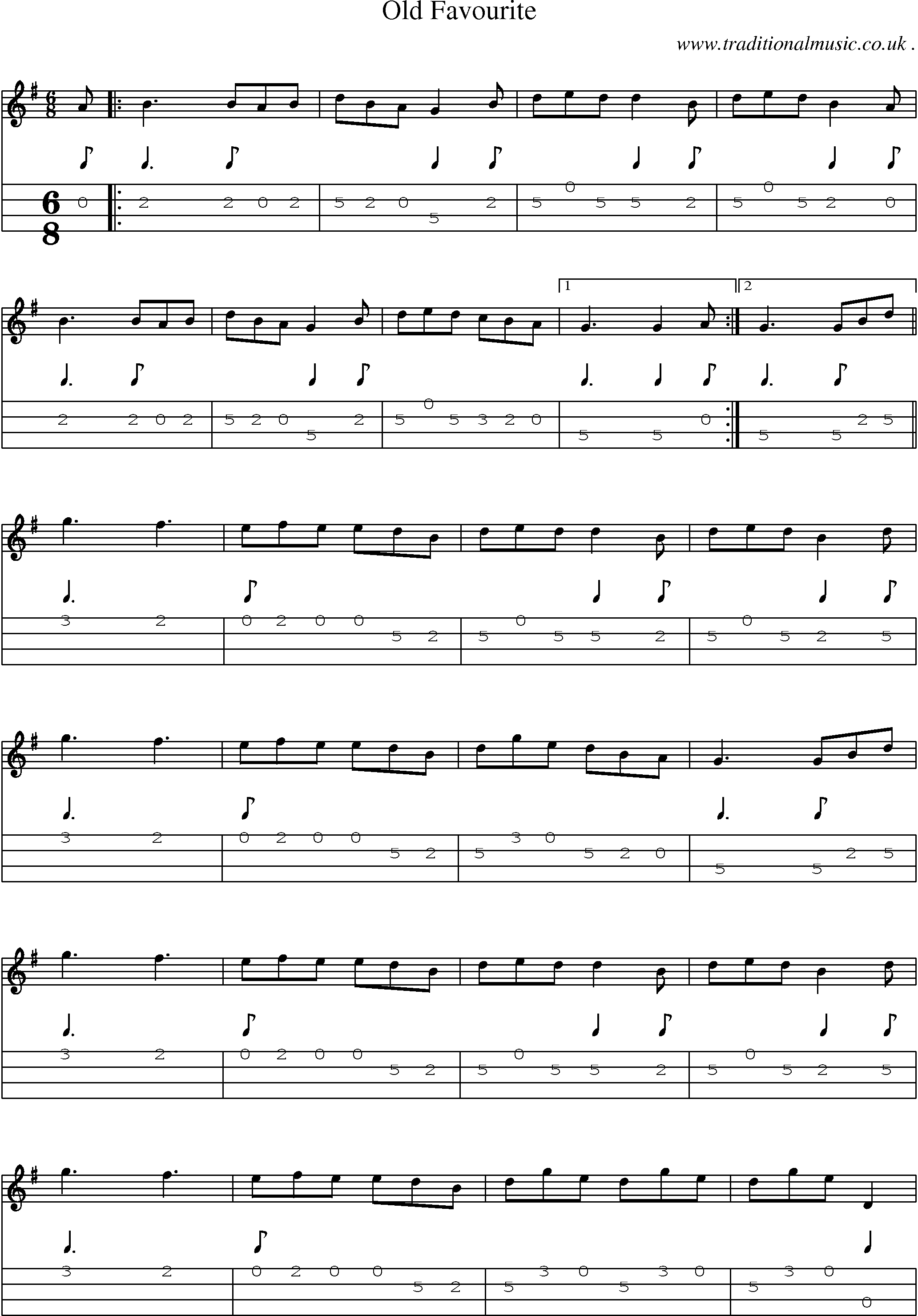 Sheet-Music and Mandolin Tabs for Old Favourite