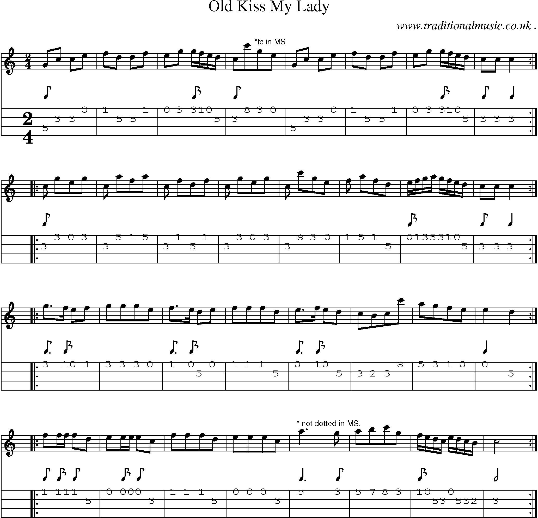 Sheet-Music and Mandolin Tabs for Old Kiss My Lady