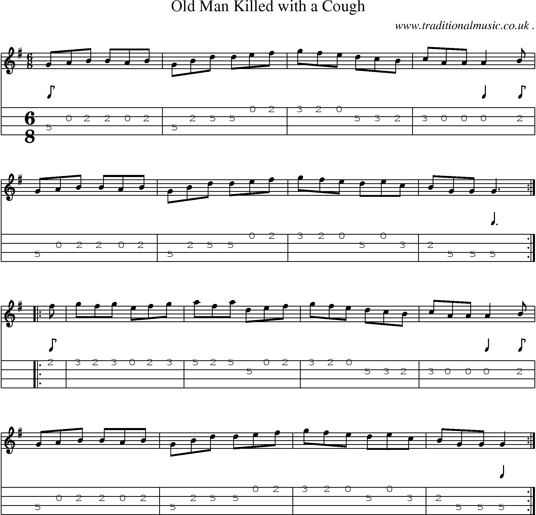 Sheet-Music and Mandolin Tabs for Old Man Killed With A Cough