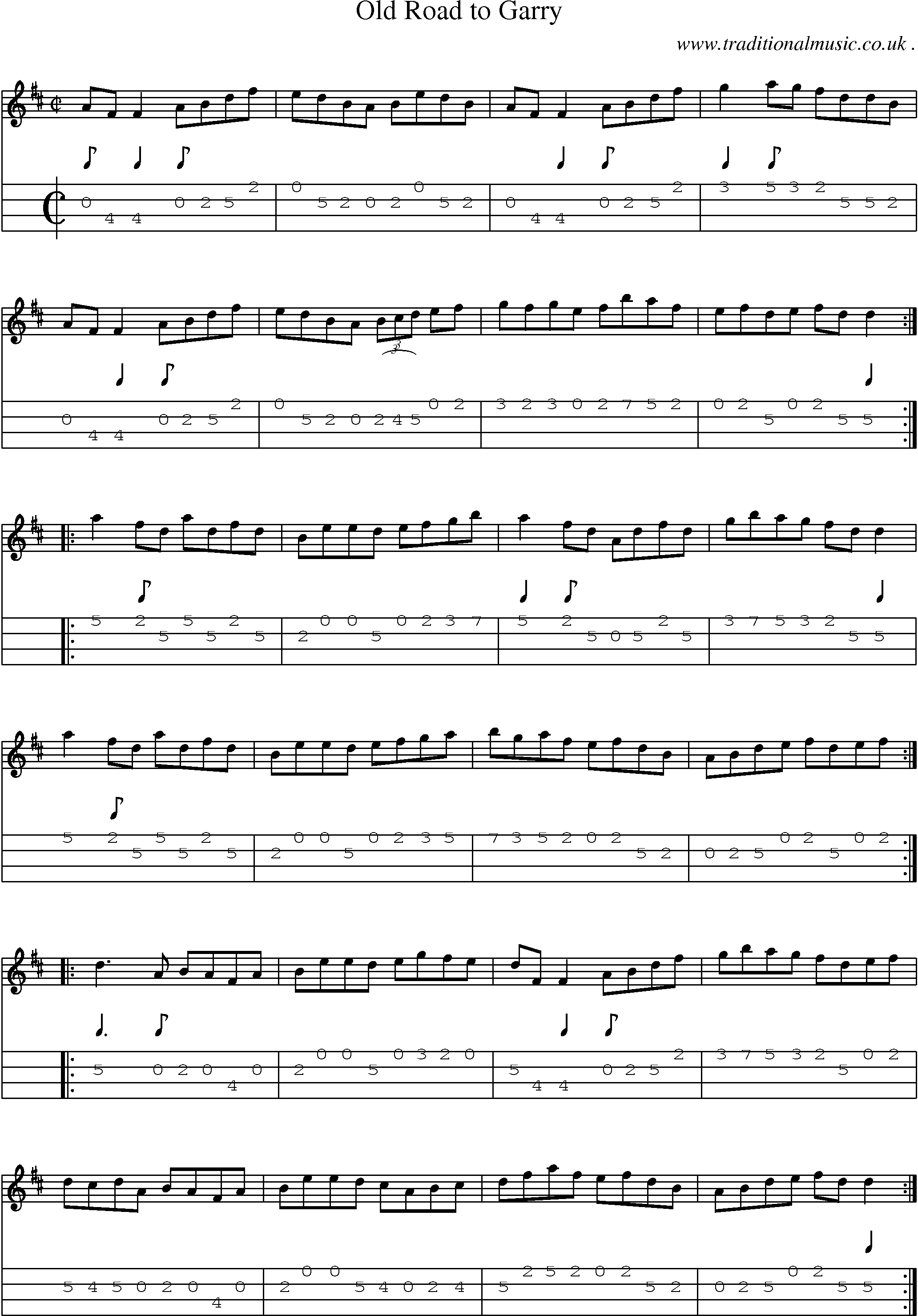 Sheet-Music and Mandolin Tabs for Old Road To Garry